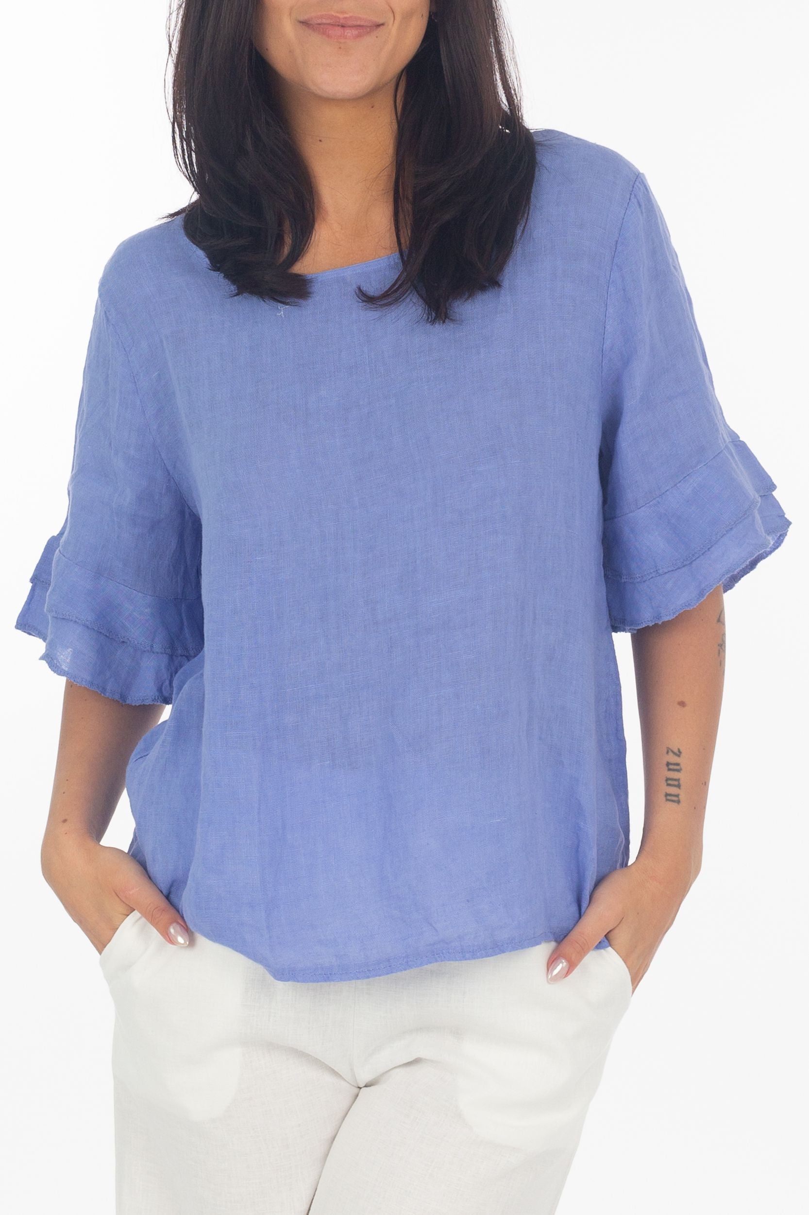 Linnen blouse short -sleeveved