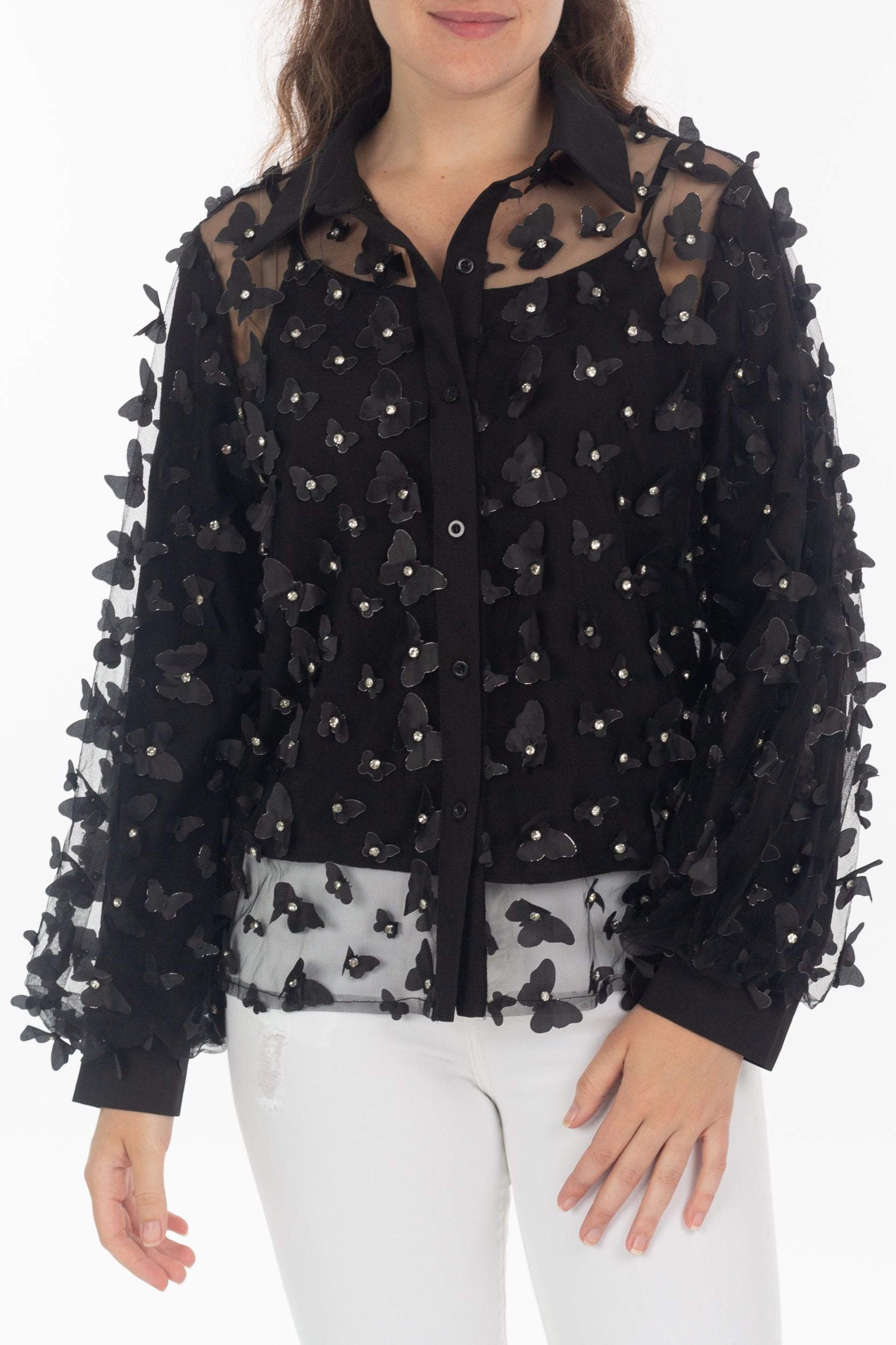 Blouse with 3D butterflies