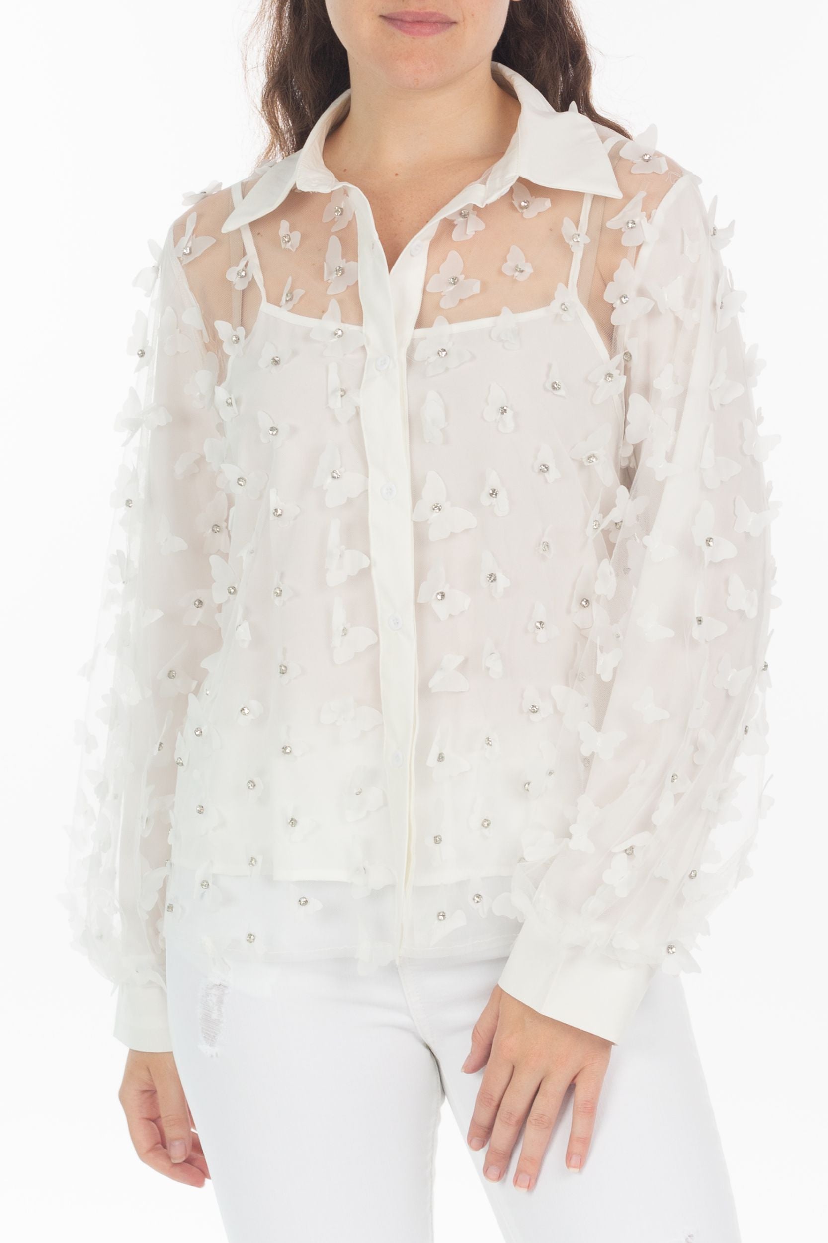 Blouse with 3D butterflies