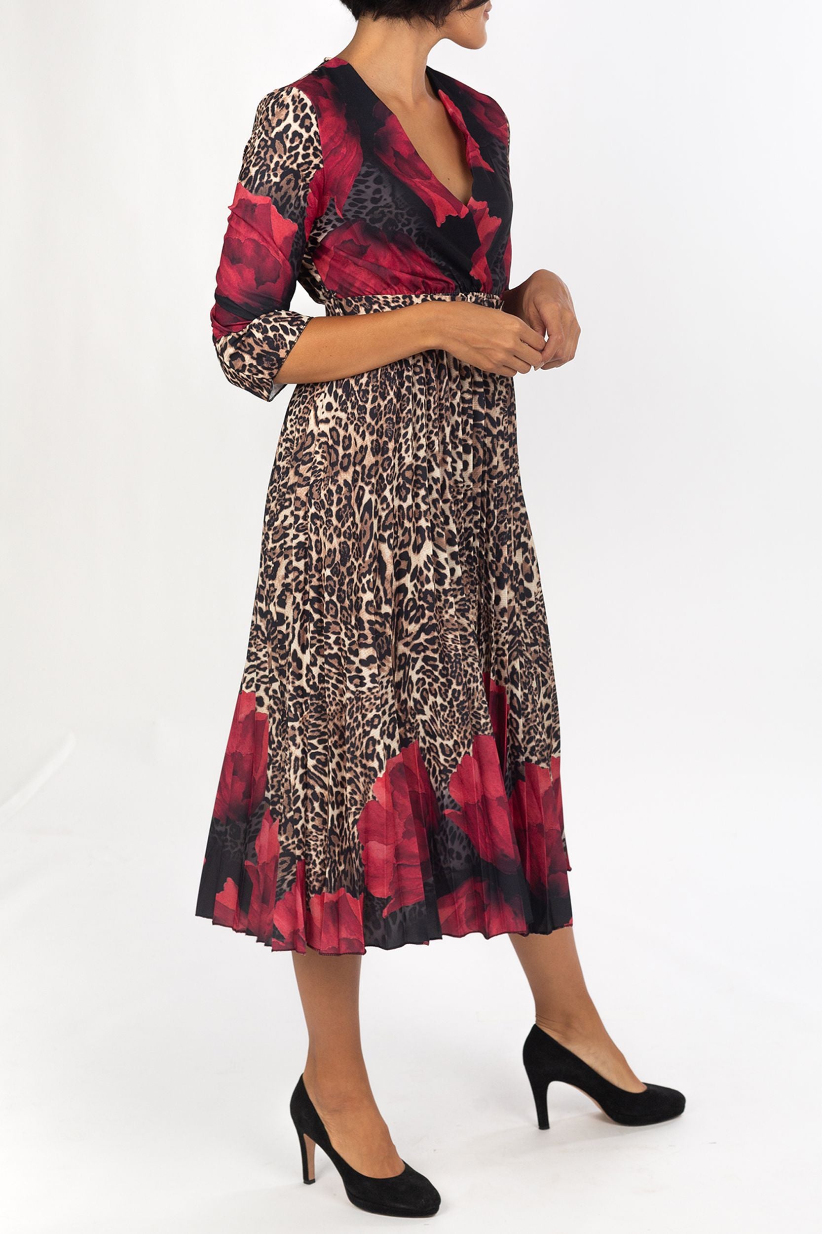 Floral Leo-Maxikleid met geplooide sok