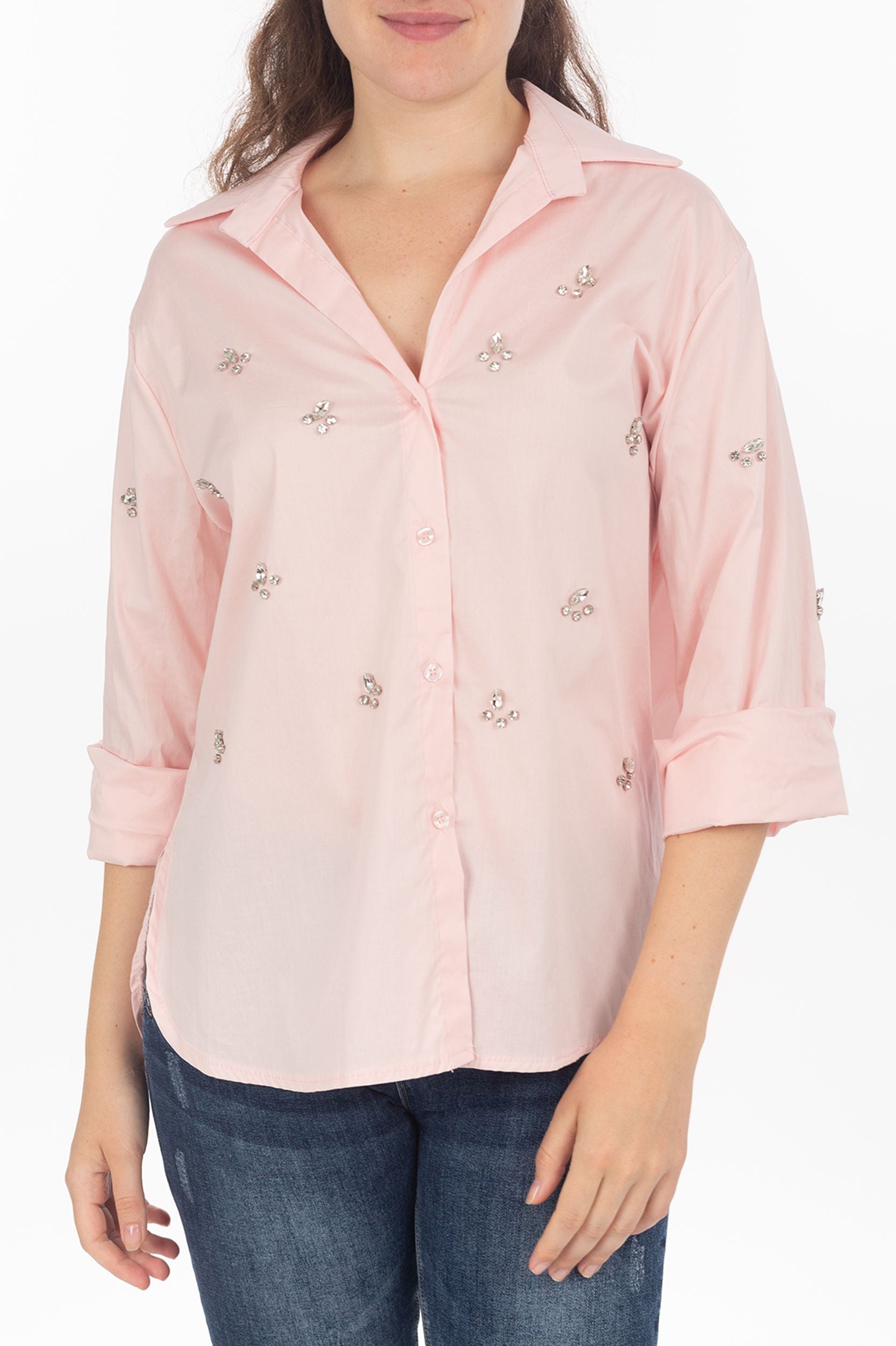 Shirt blouse with rhinestones