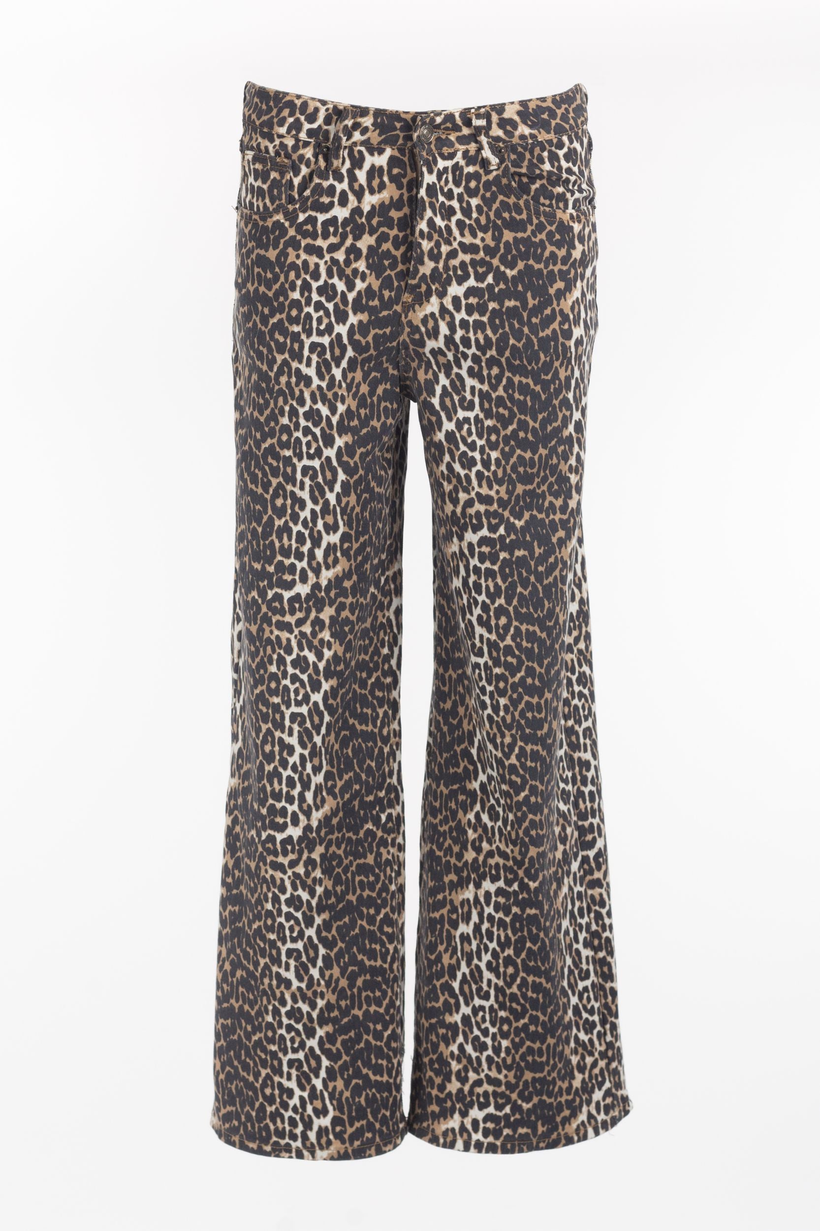 Hoge taille broek met leo-print