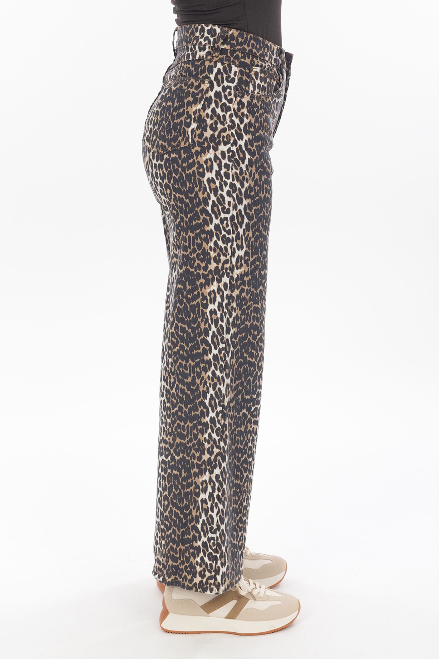 Hoge taille broek met leo-print