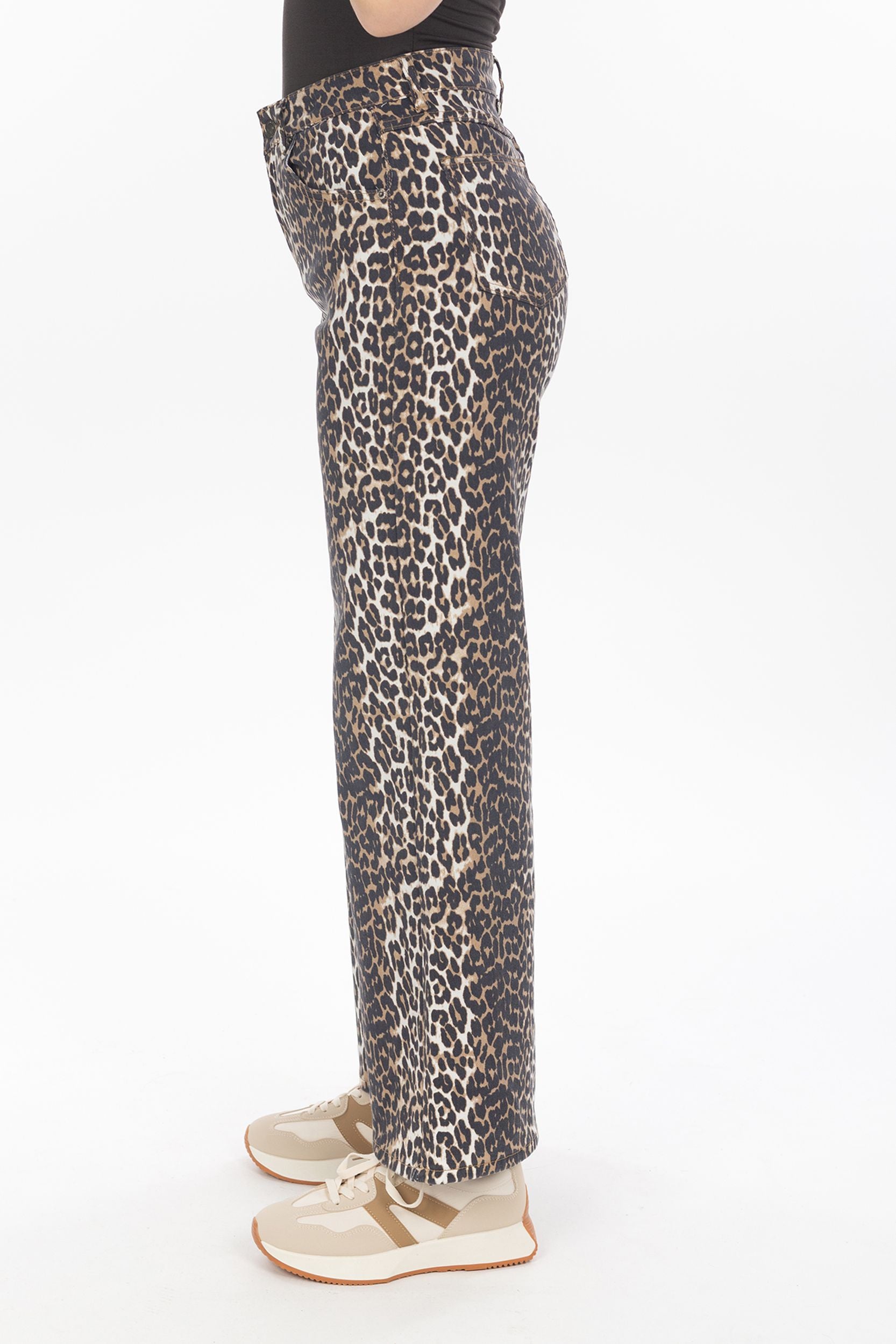 Hoge taille broek met leo-print