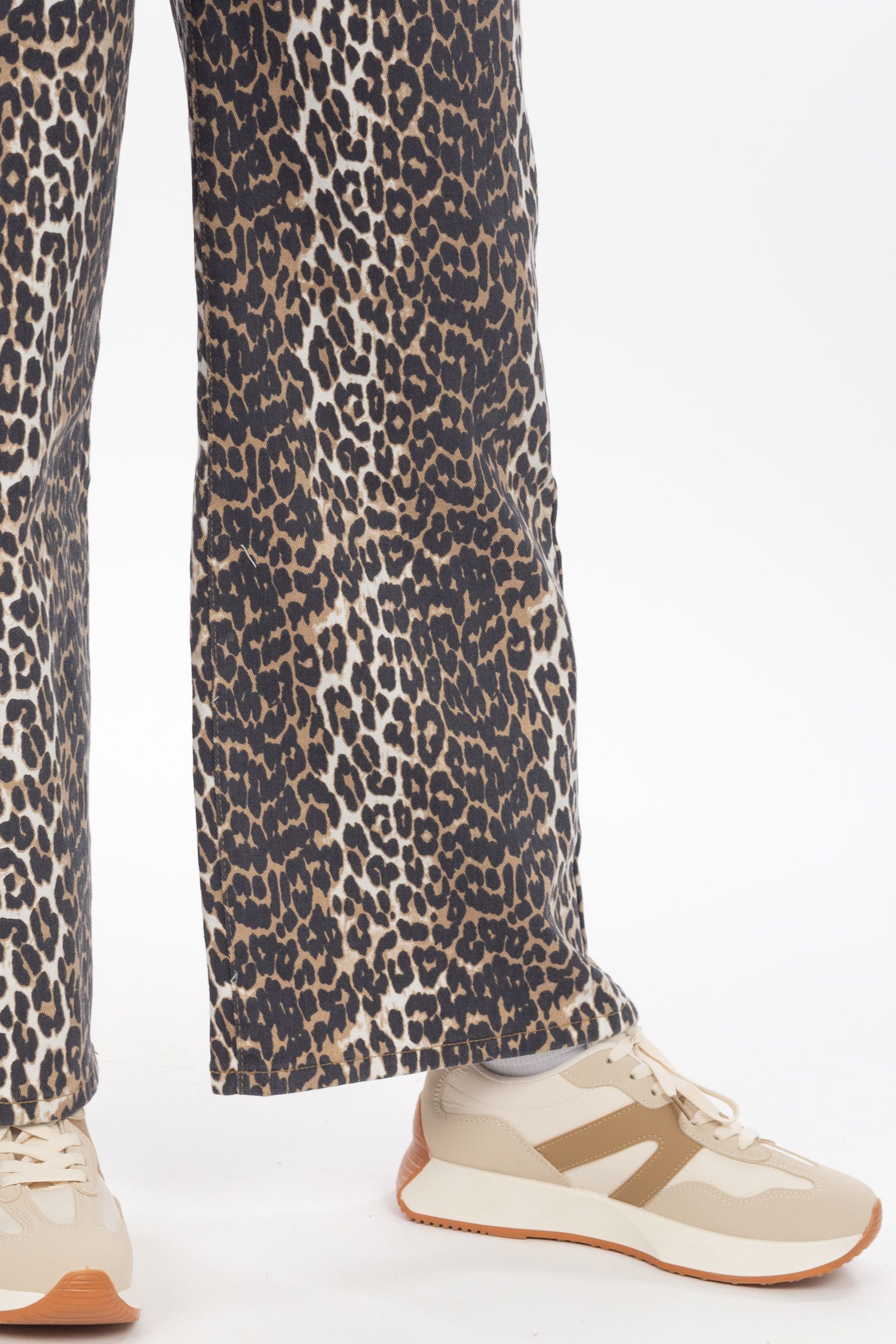 Hoge taille broek met leo-print