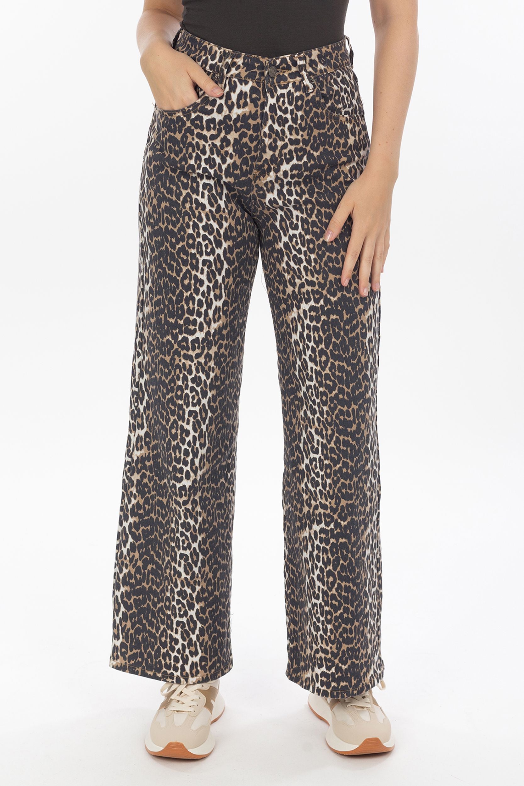 High waist trousers with leo-print