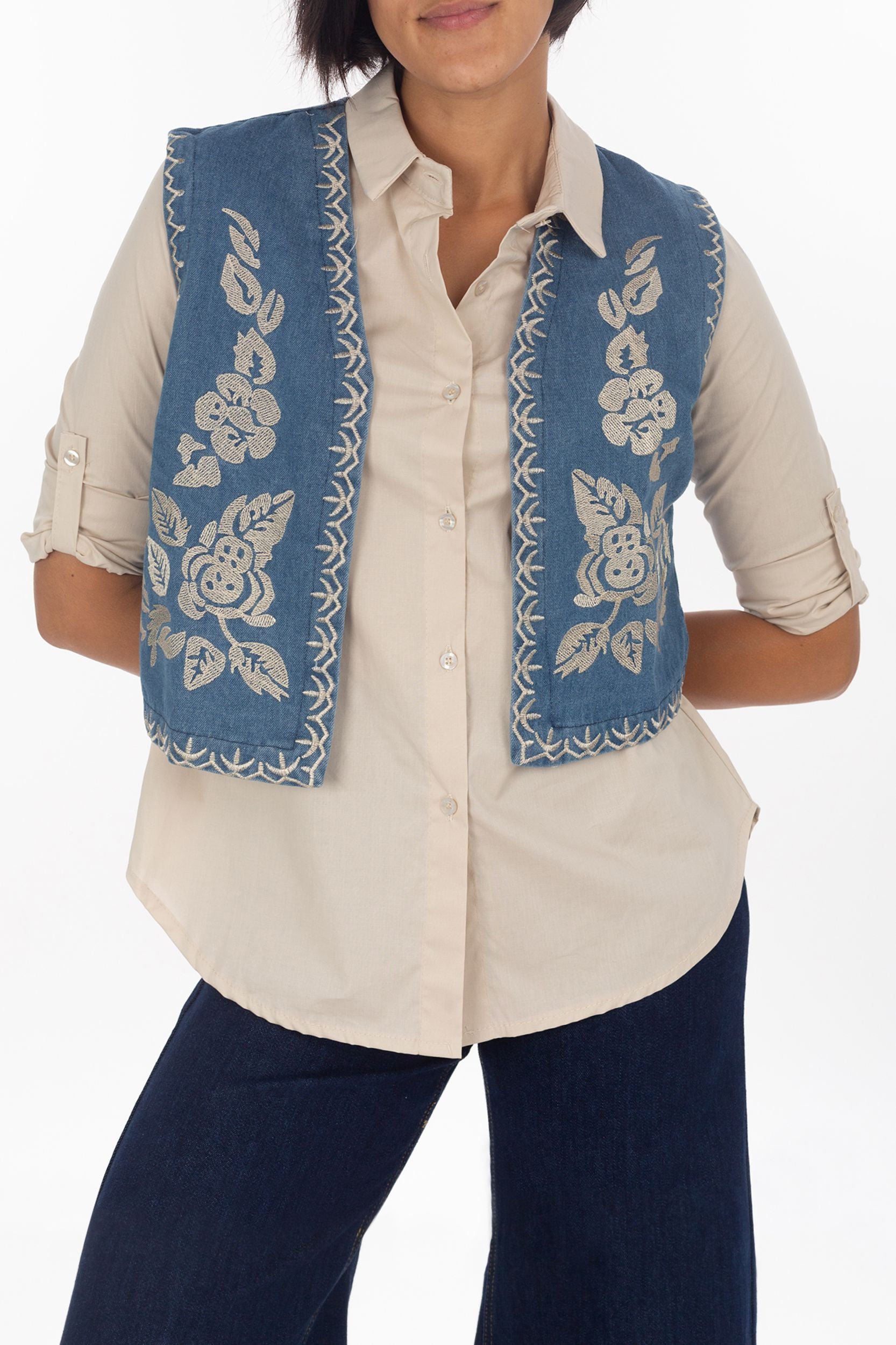 Jeans vest with embroidery