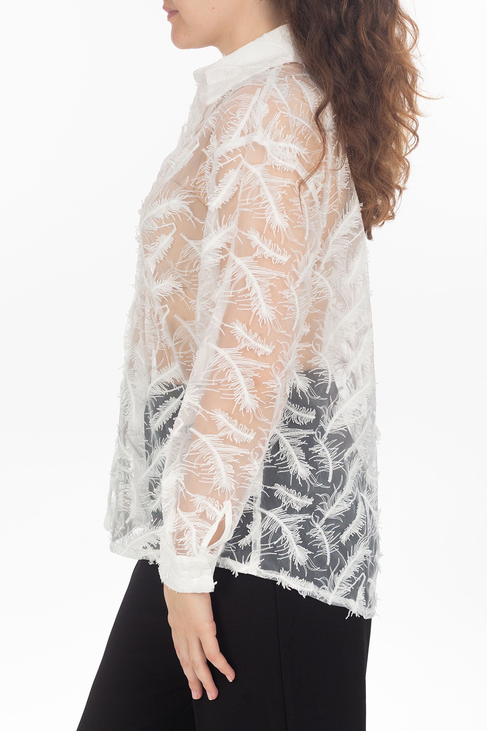 Transparente Bluse mit Feder-Details