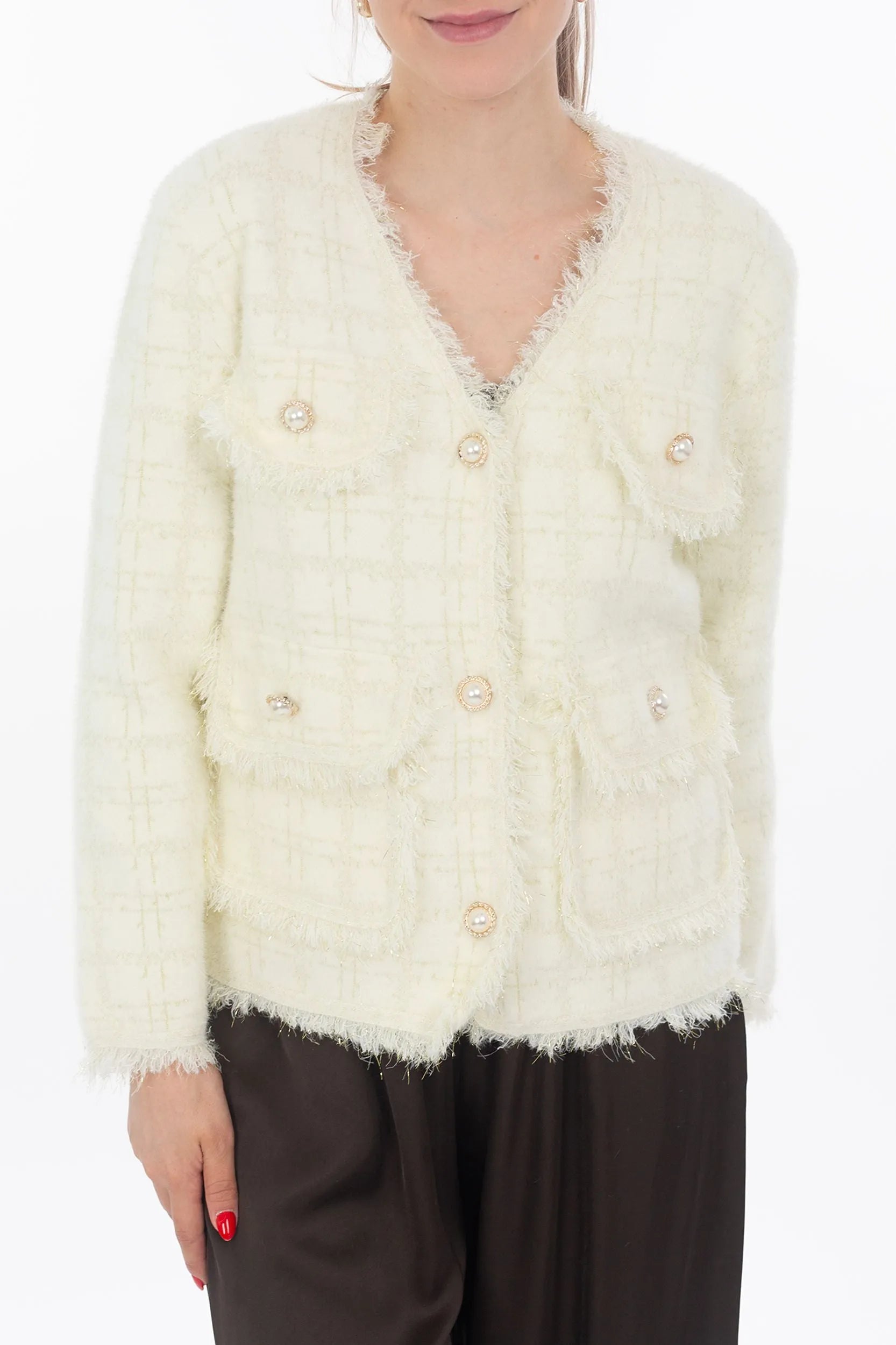 Cardigan con bottoni di perle