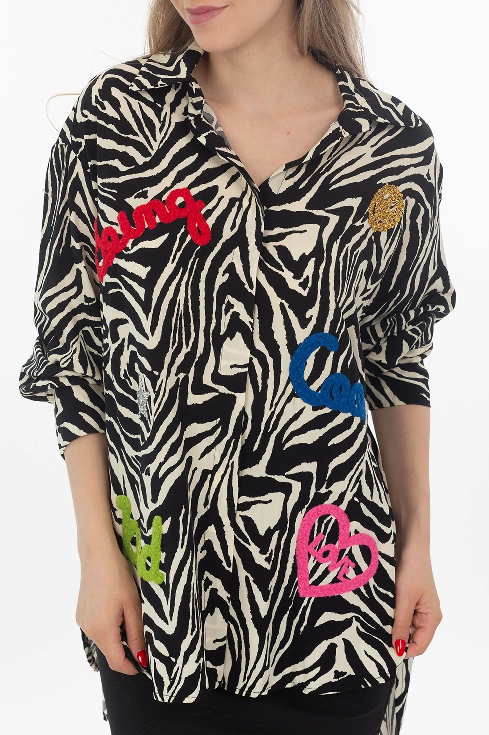 Blusa a braccio lungo con motivo zebra