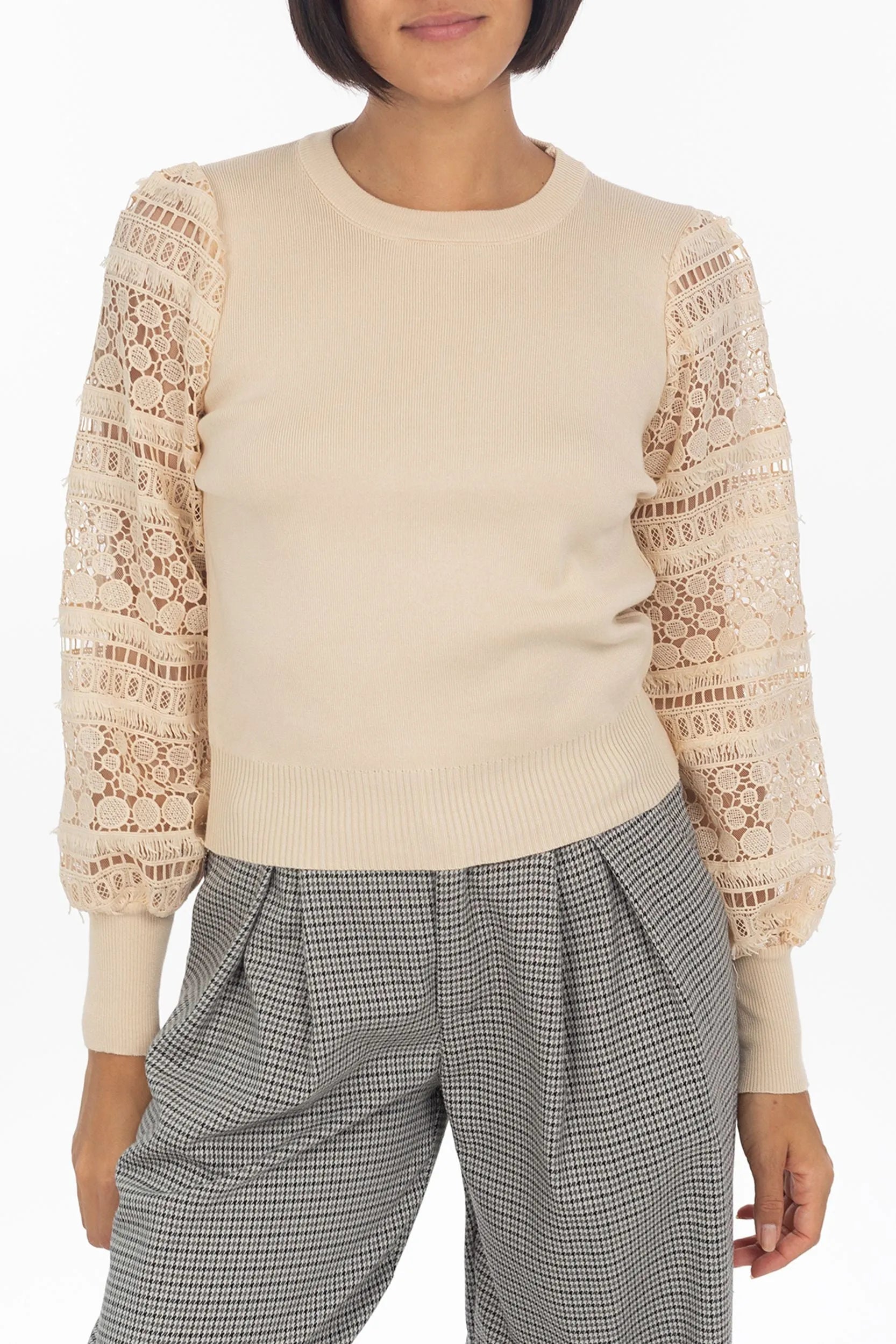 Knitted sweater transparent sleeves