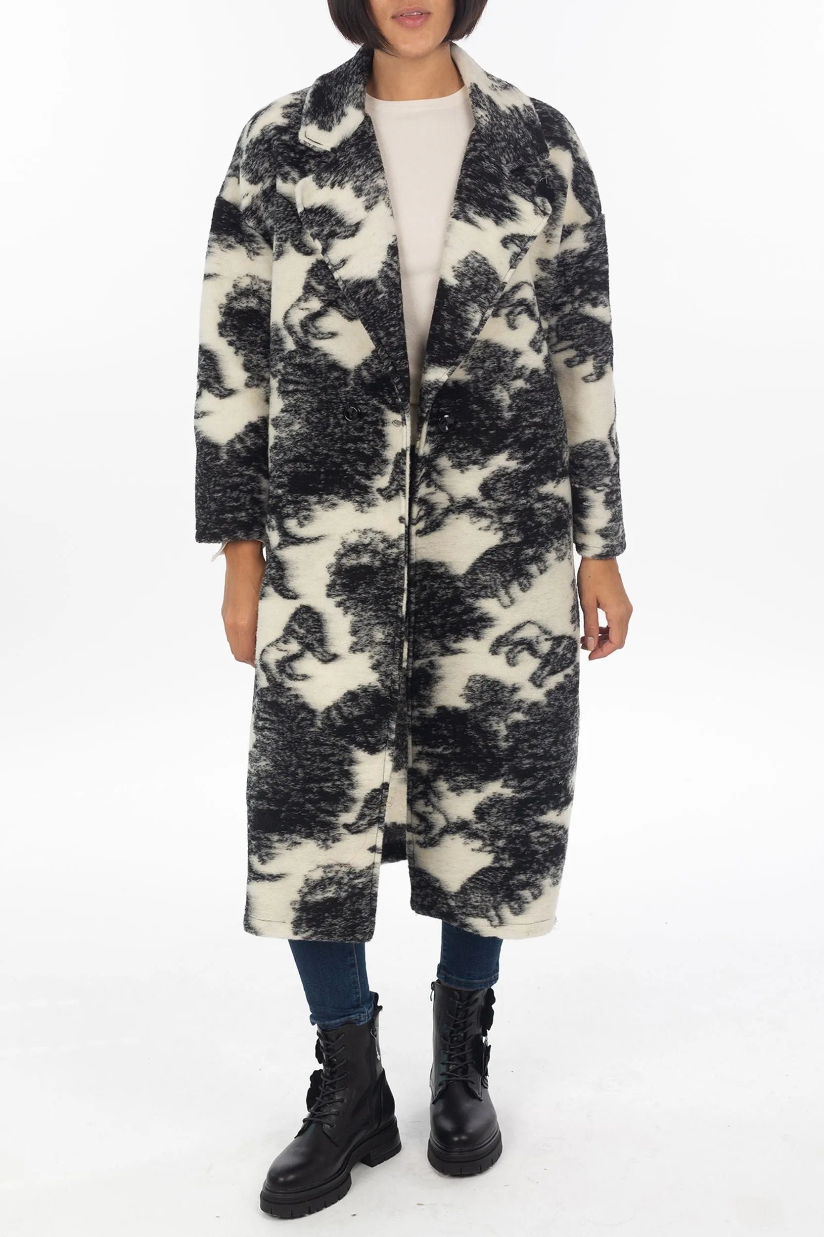 Cappotto lungo con stampa all-over