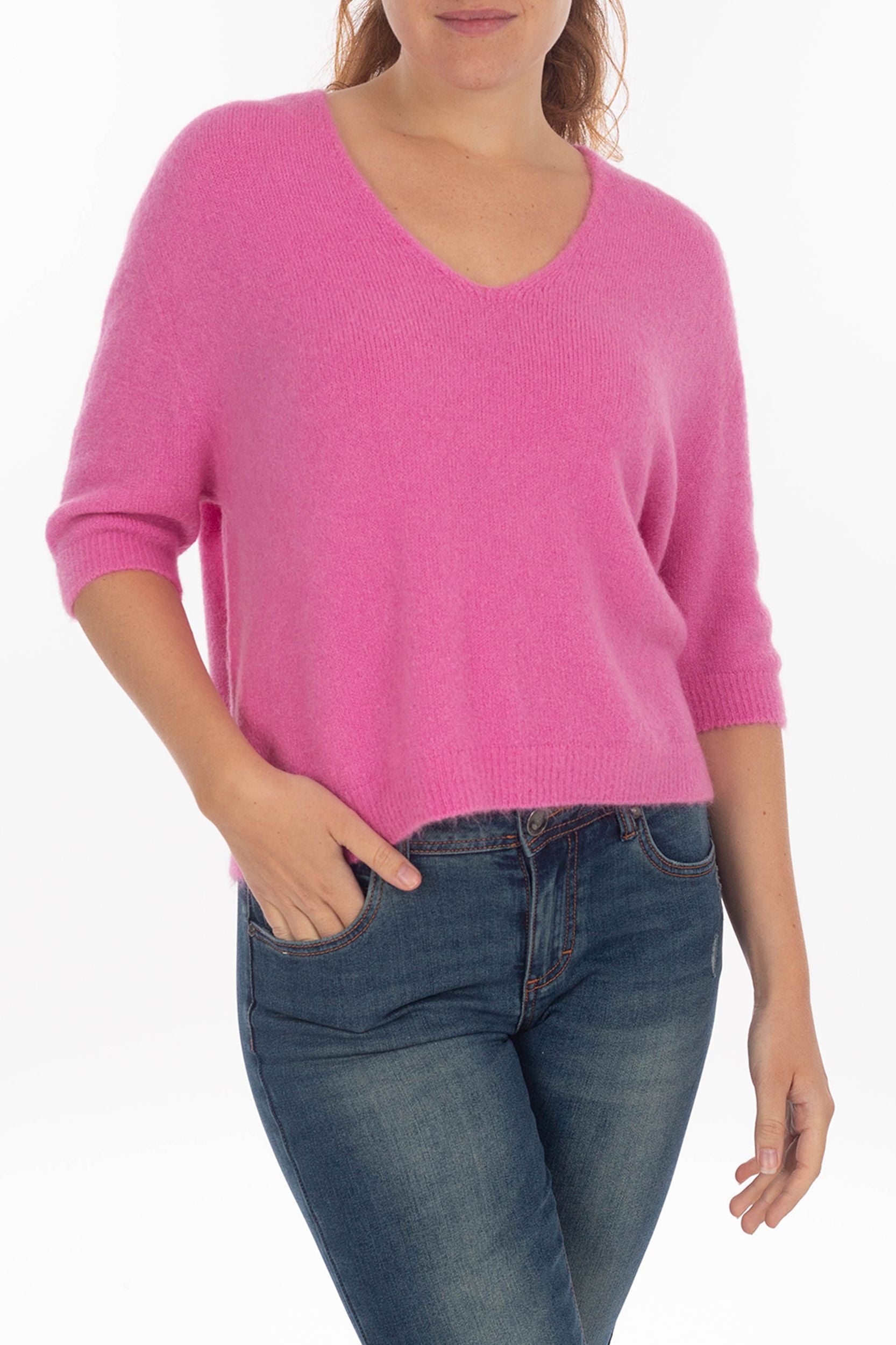 Knitted sweater with V-neck