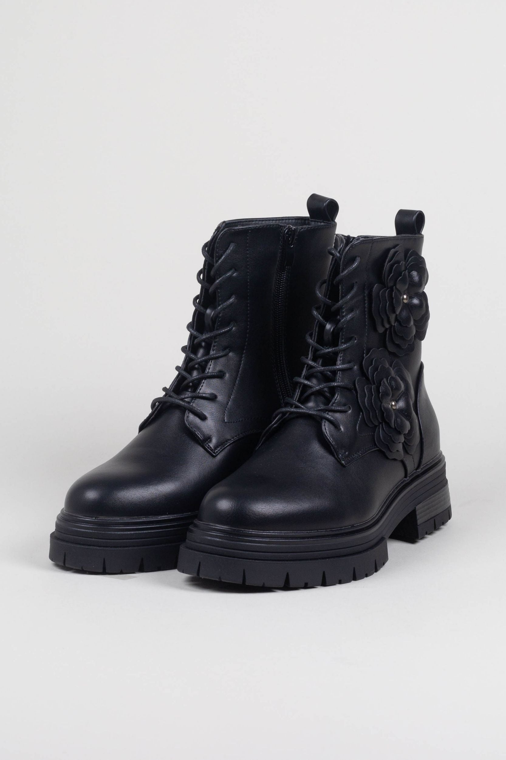 Black shiny lace up boots online