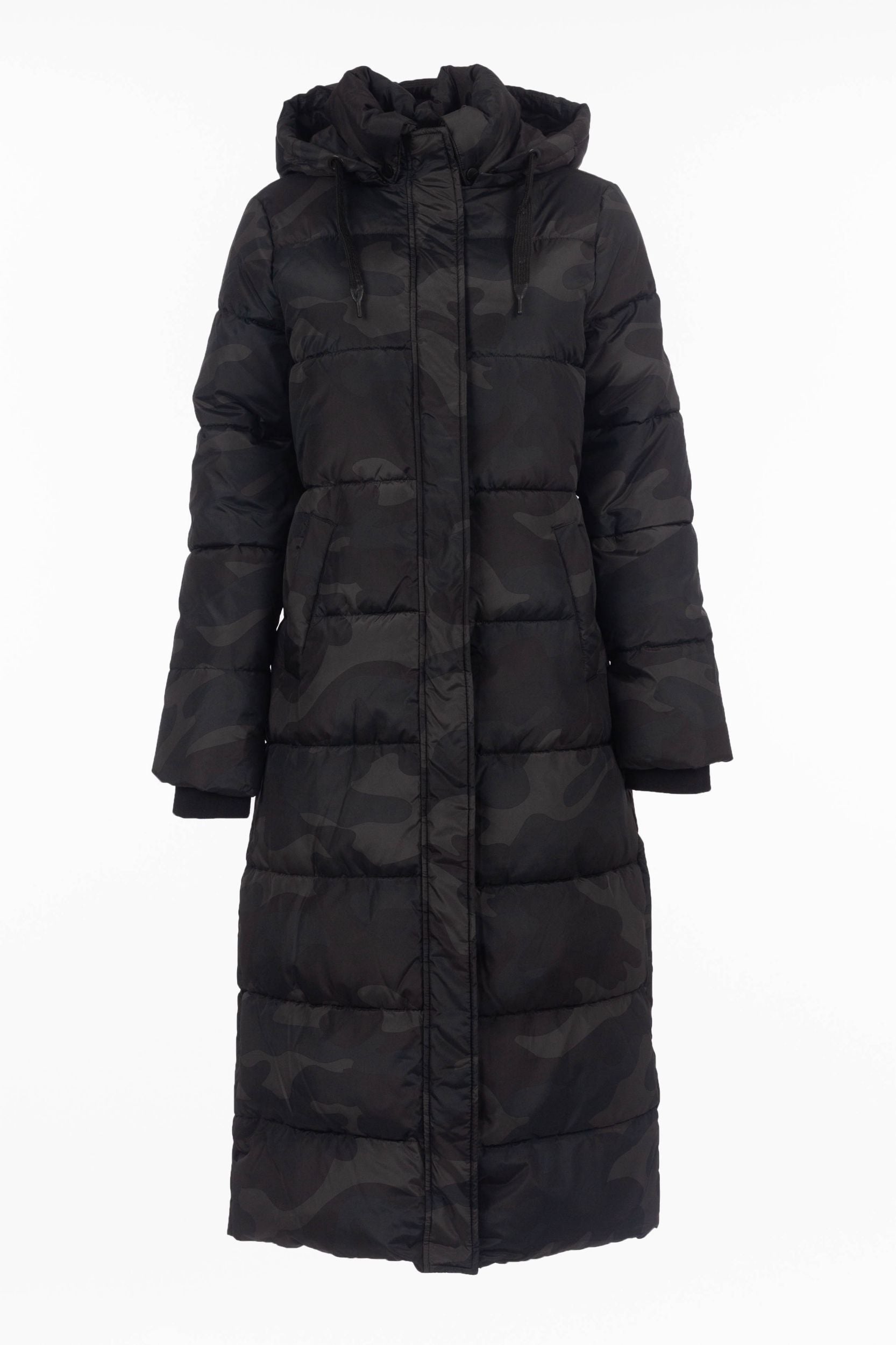 Long camouflage quilting coat