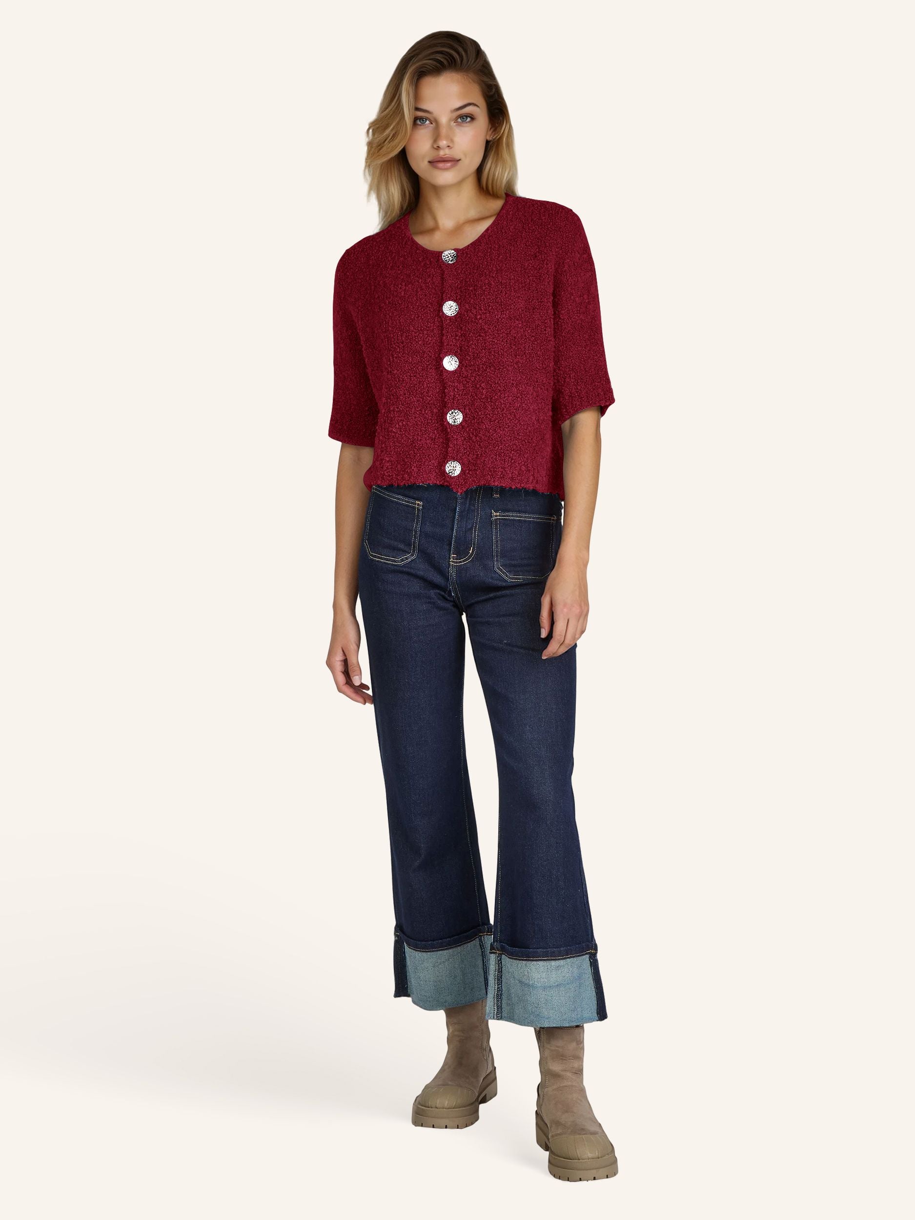 Cardigan bouclé, manches courtes