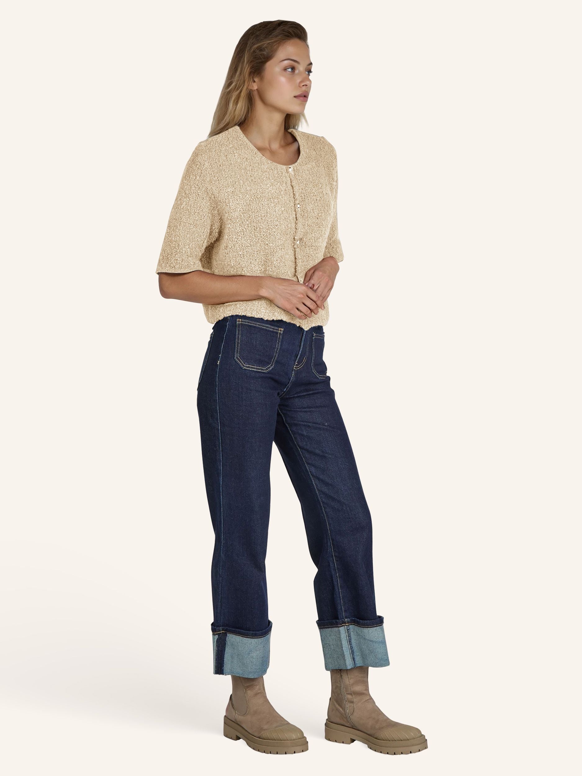 Cardigan bouclé, manches courtes
