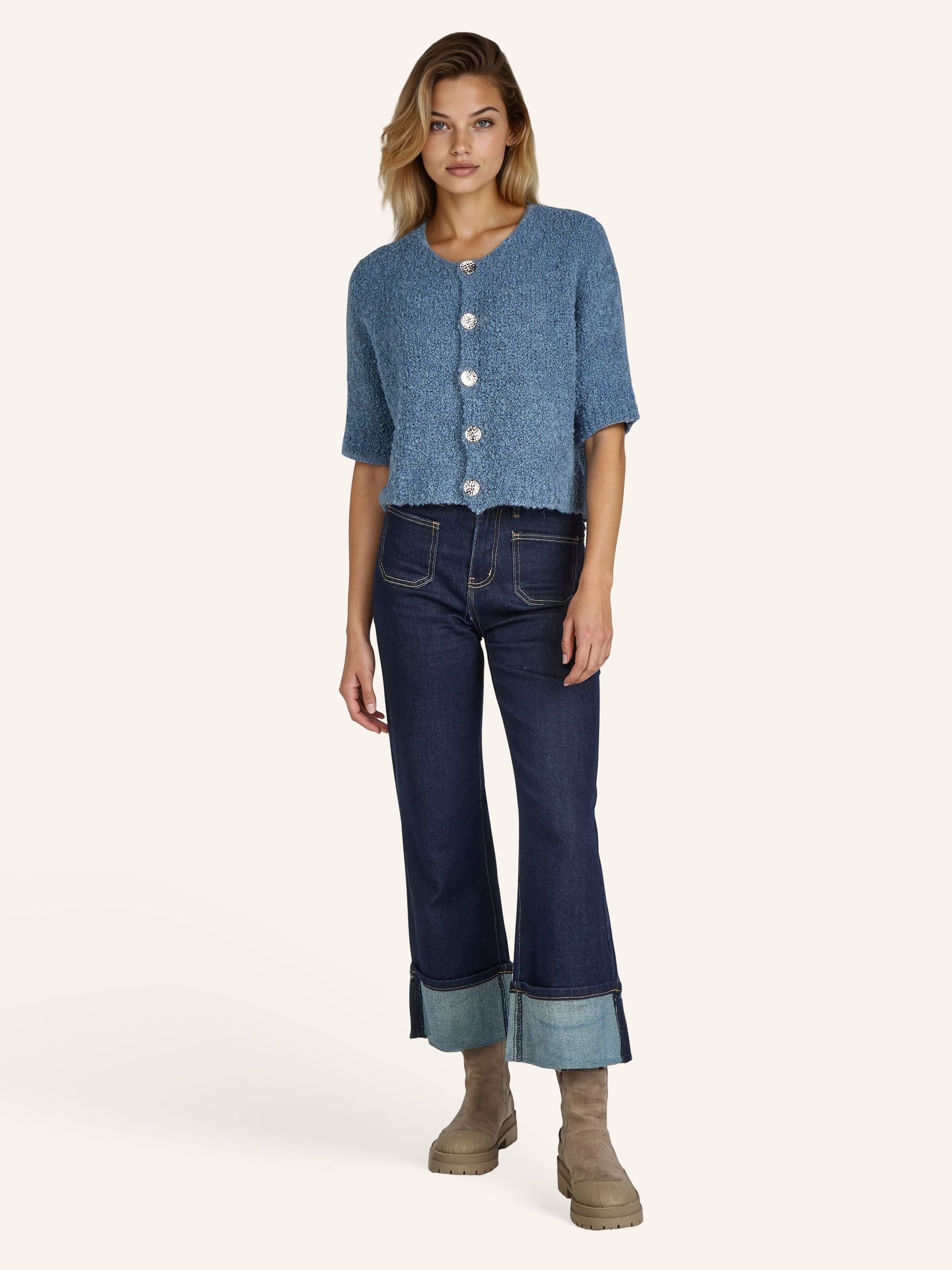 Cardigan bouclé, manches courtes