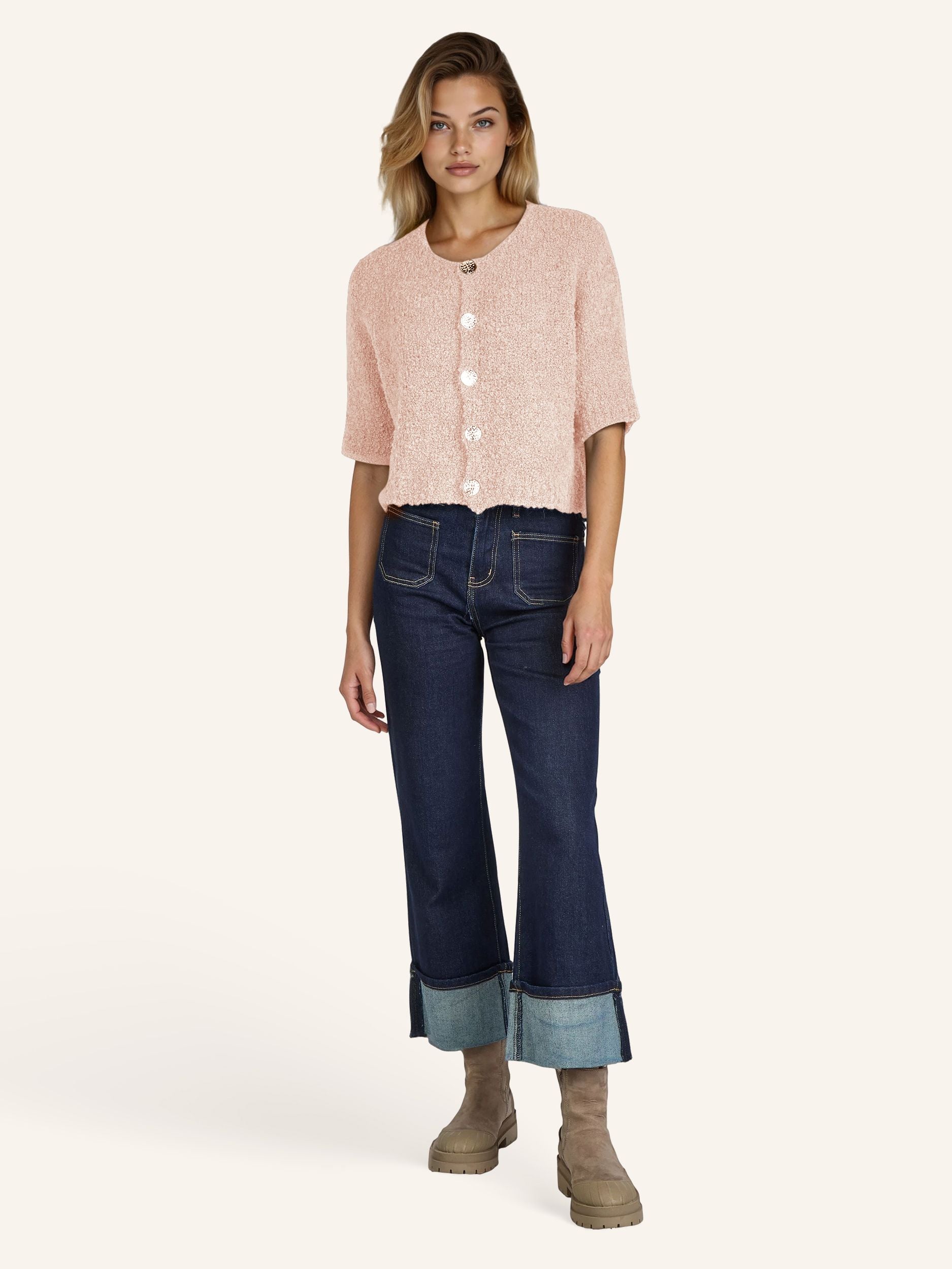 Cardigan bouclé, manches courtes