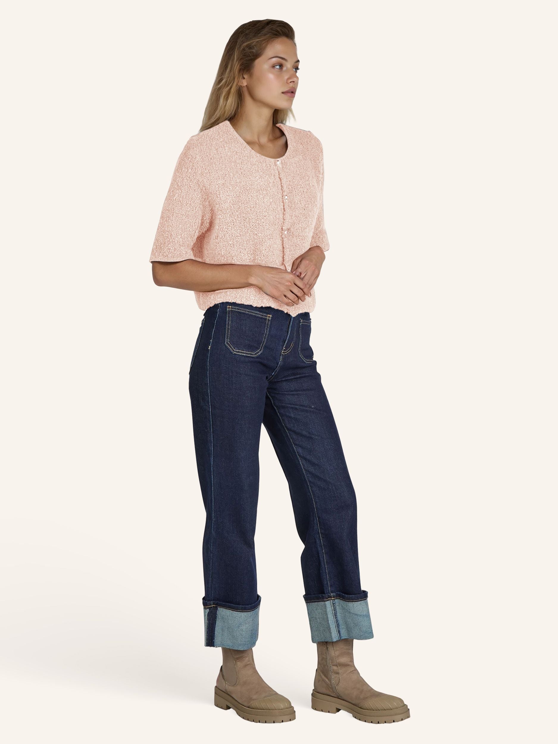 Cardigan bouclé, manches courtes