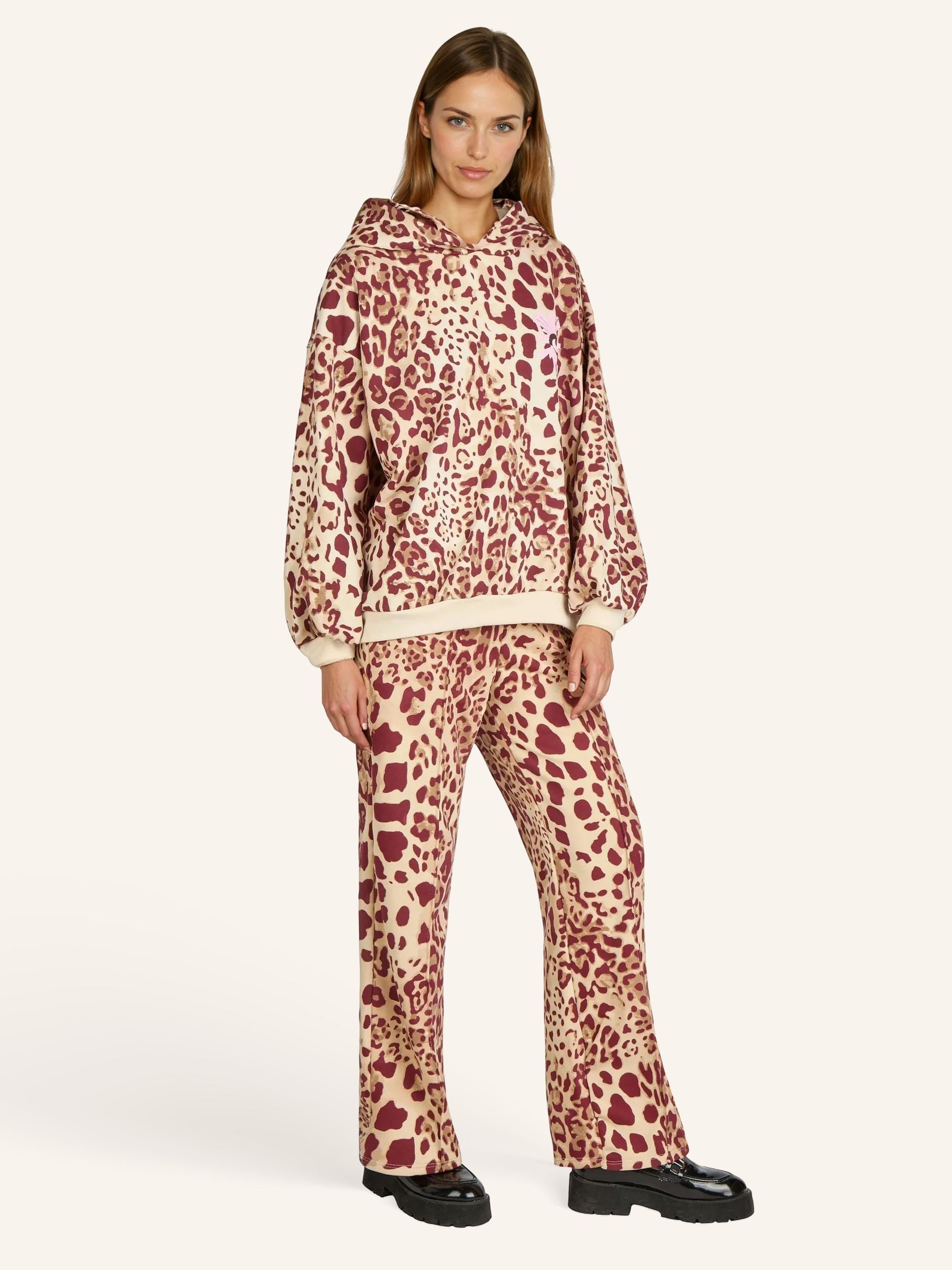 Felpa con cappuccio con stampa animalier e motivo occhi