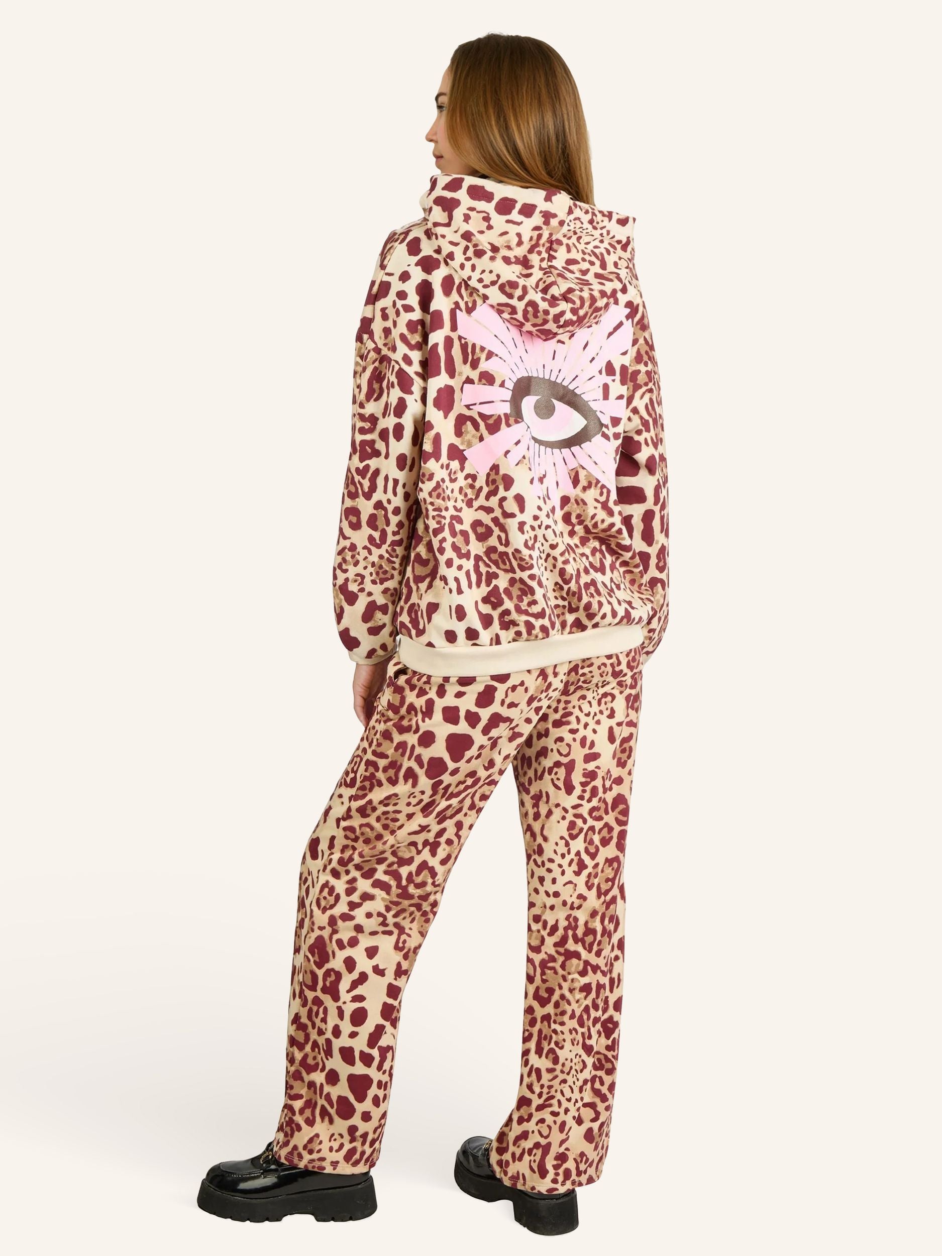 Felpa con cappuccio con stampa animalier e motivo occhi