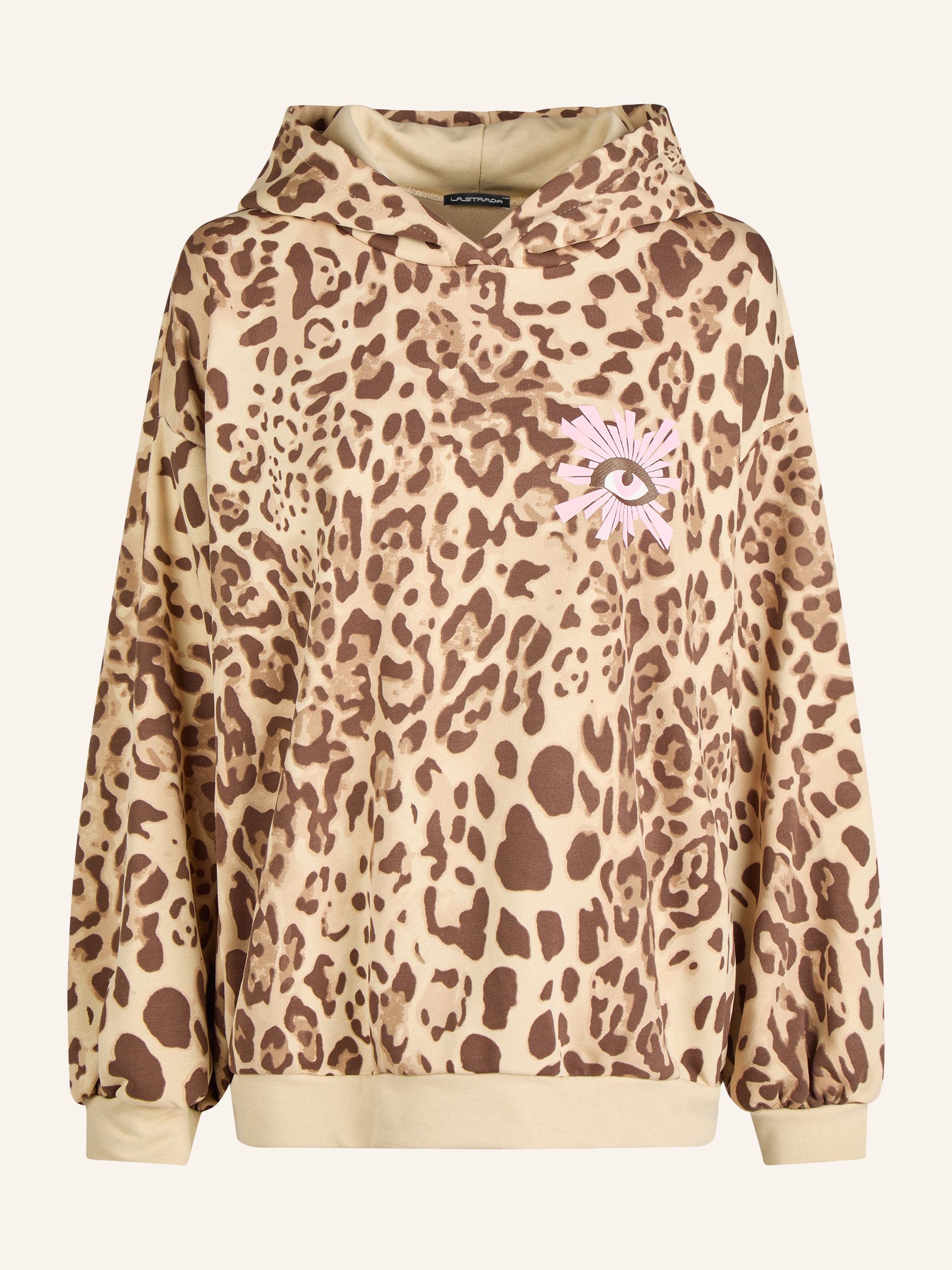 Felpa con cappuccio con stampa animalier e motivo occhi