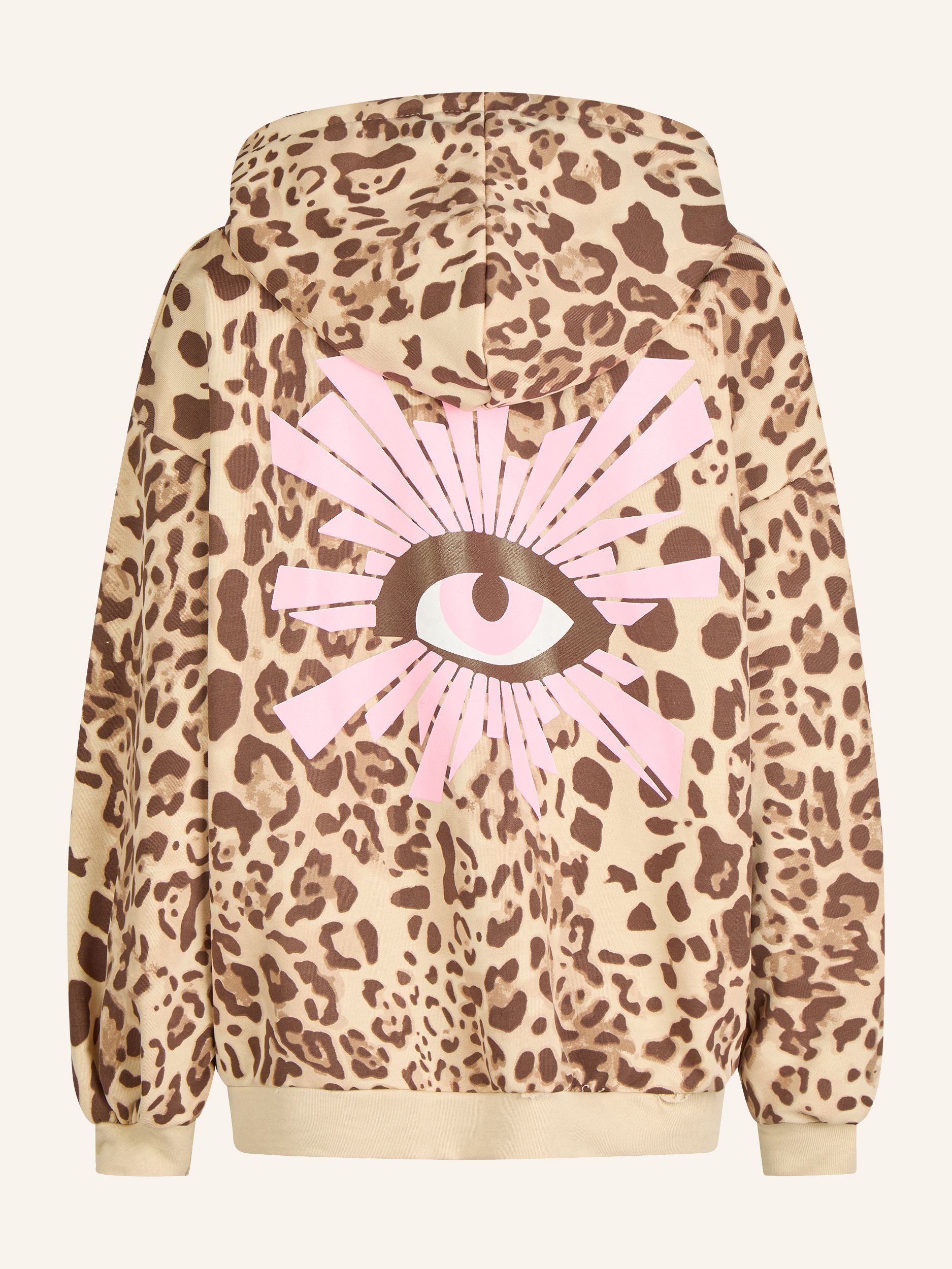 Felpa con cappuccio con stampa animalier e motivo occhi