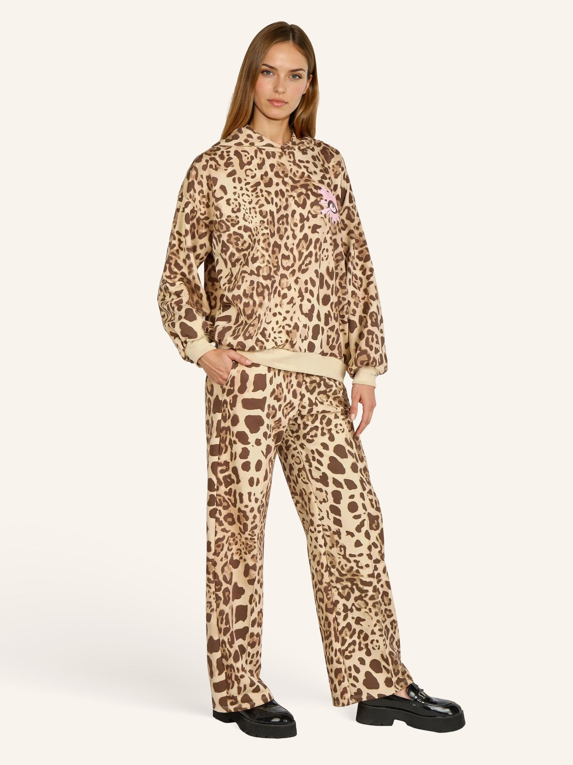Felpa con cappuccio con stampa animalier e motivo occhi