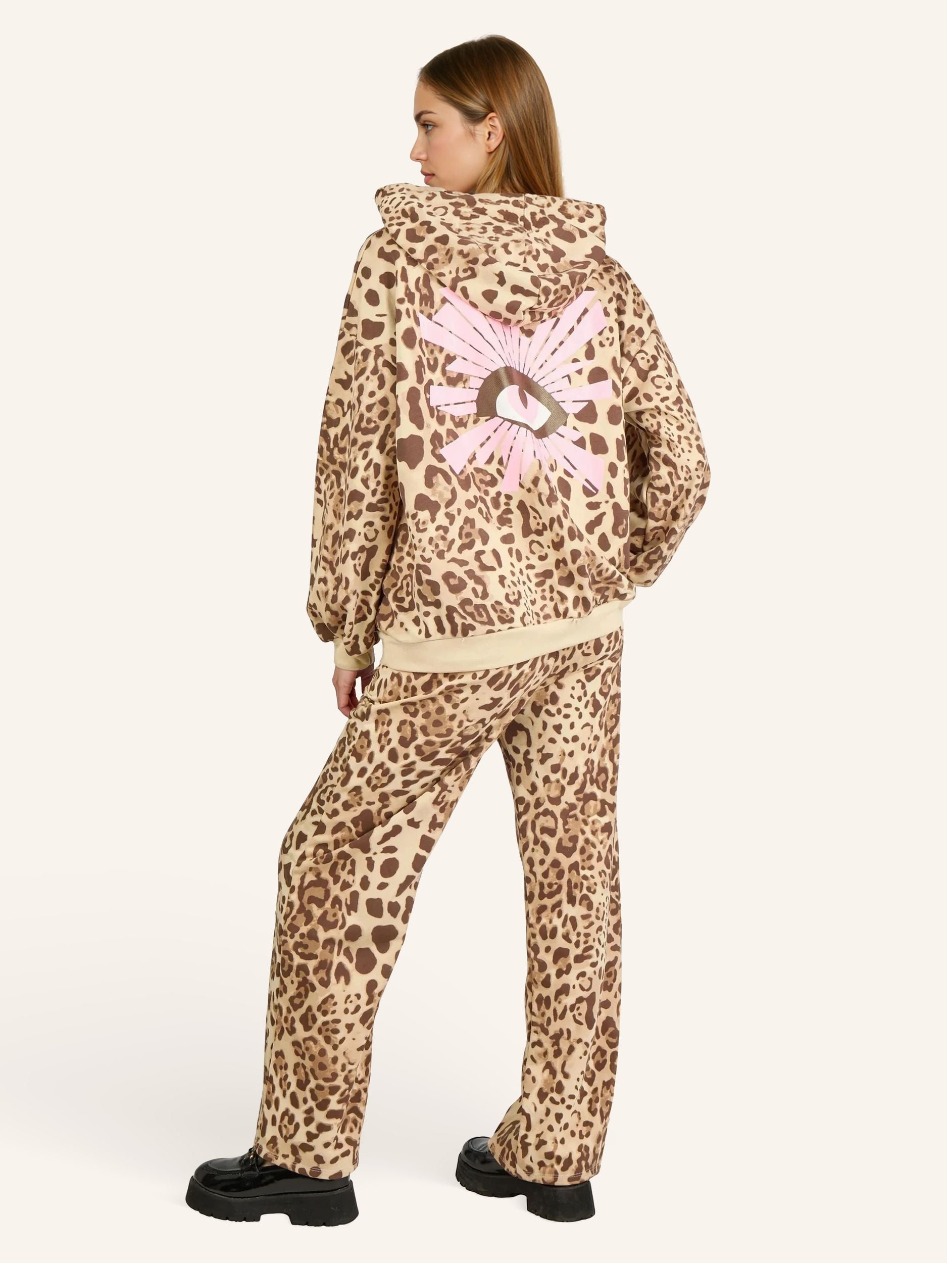 Felpa con cappuccio con stampa animalier e motivo occhi