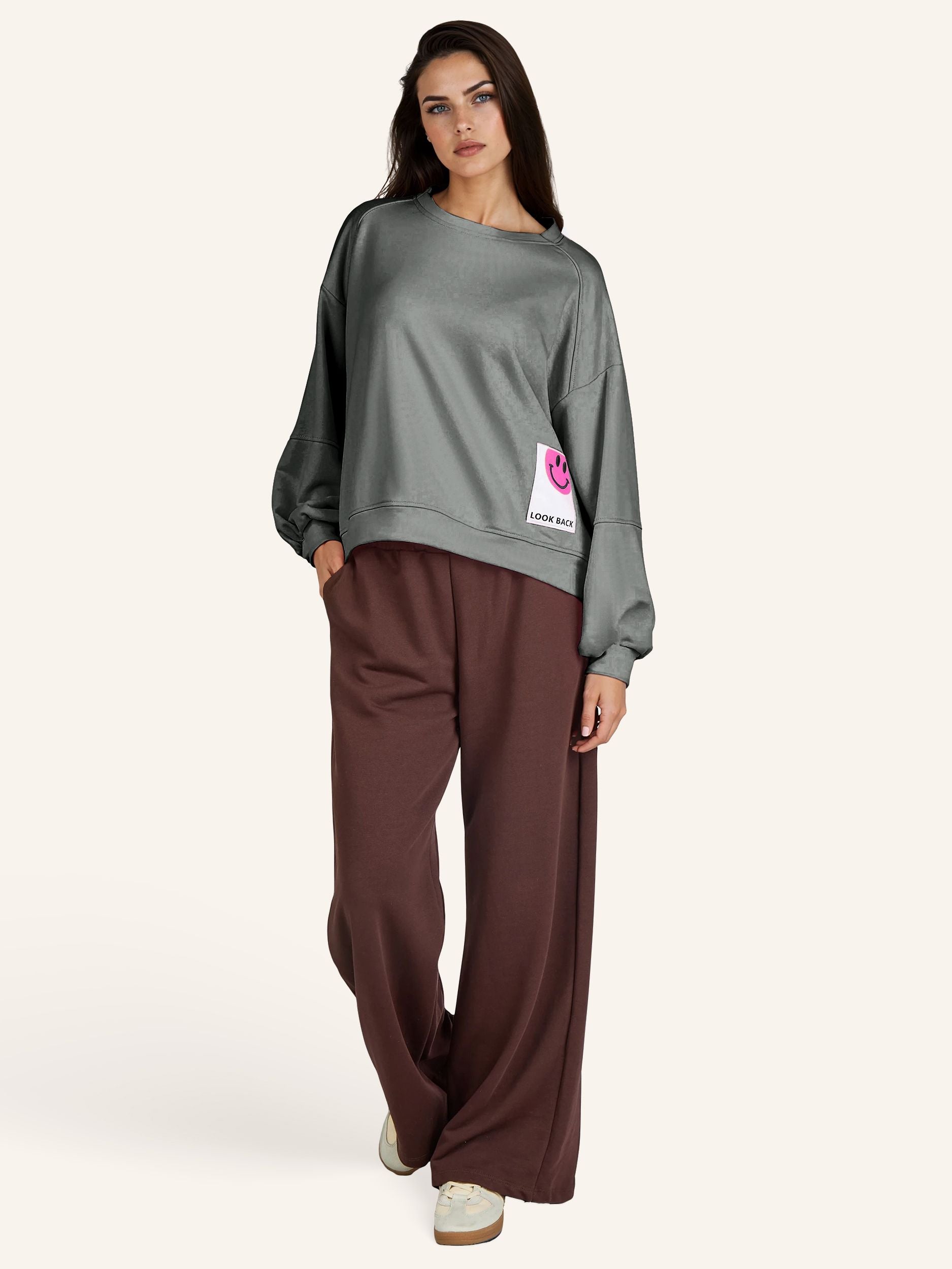 Sweatshirt mit Smiley Applikation