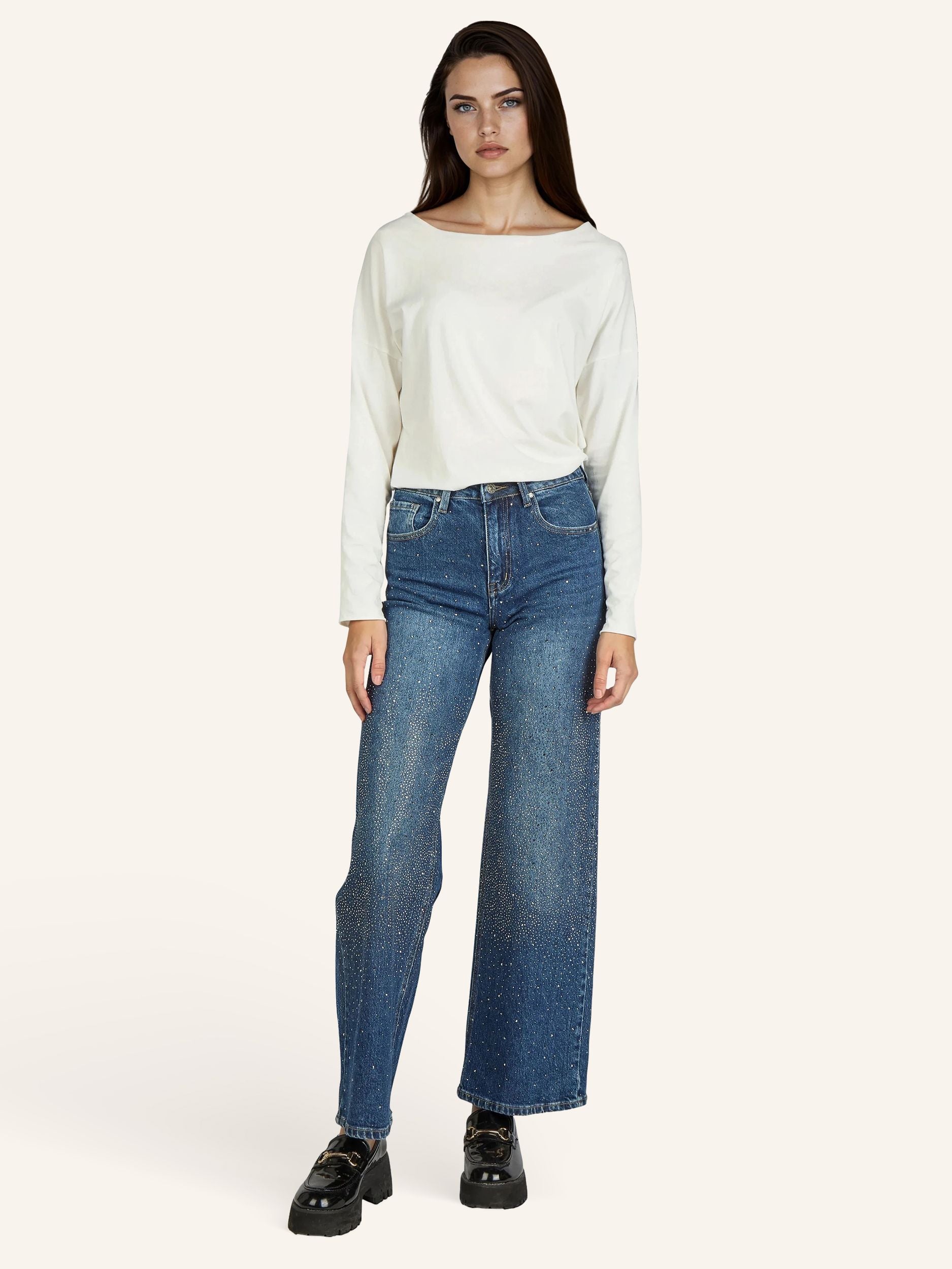 Straight-Leg Jeans mit Strass-Applikationen