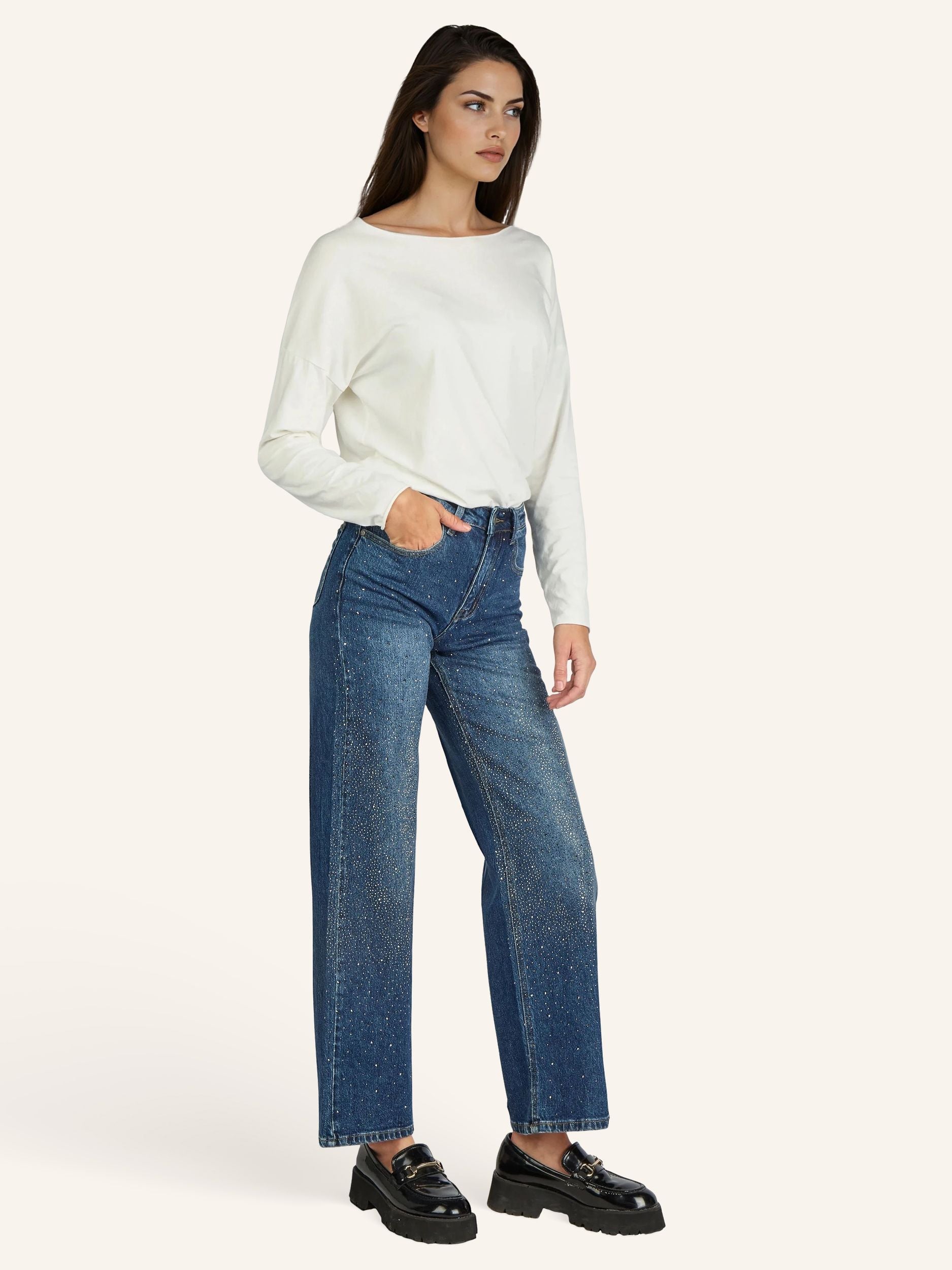 Straight-Leg Jeans mit Strass-Applikationen