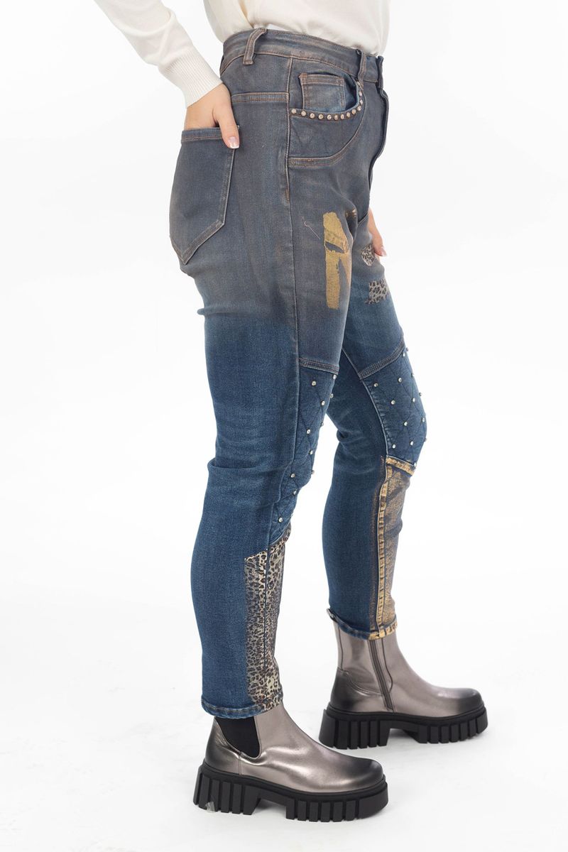 Biker jeans met glitterquilts