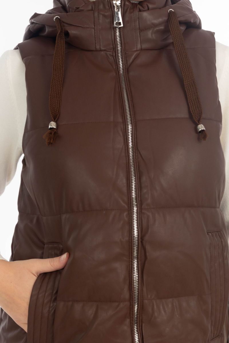 Gilet en cuir long art avec Fermeture éclair