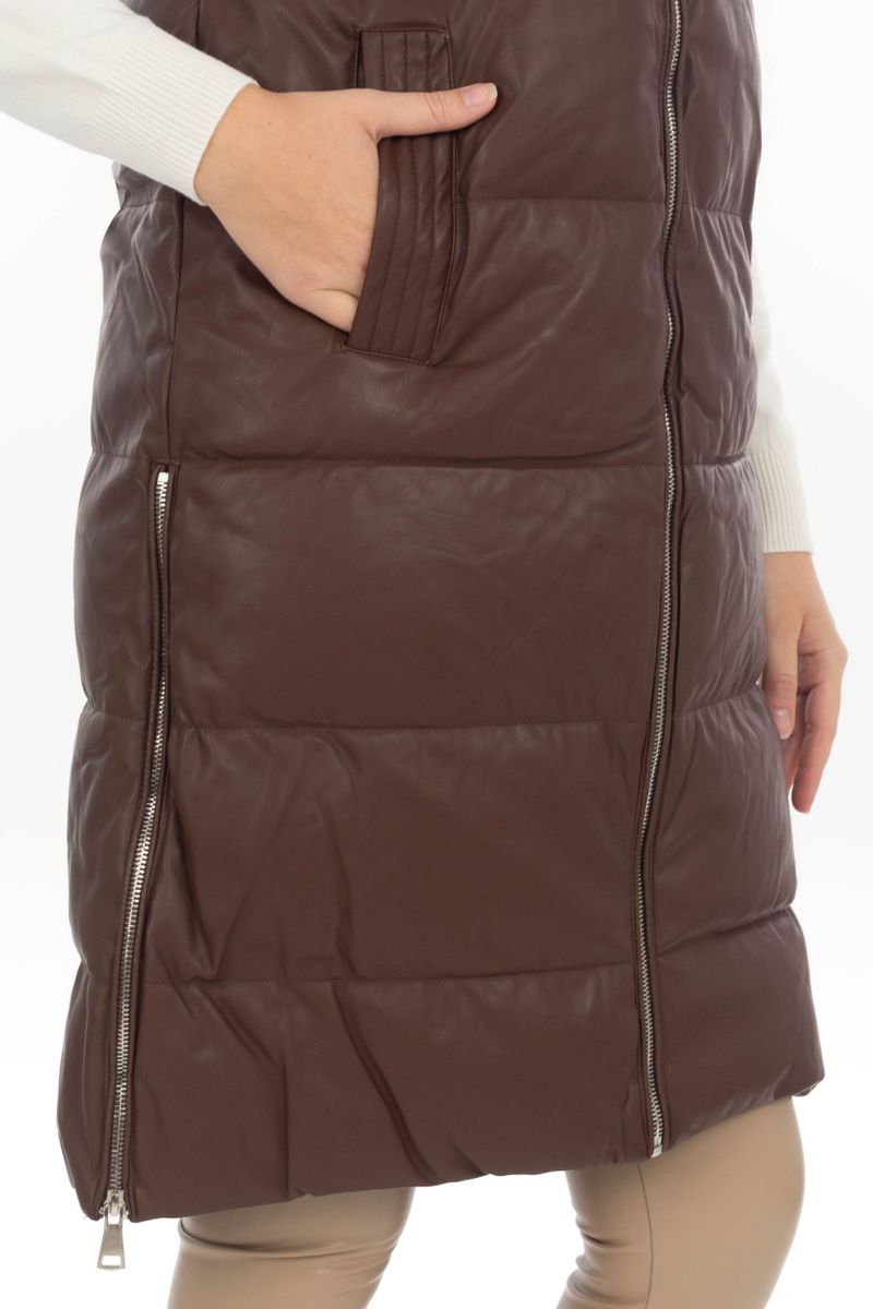 Gilet en cuir long art avec Fermeture éclair