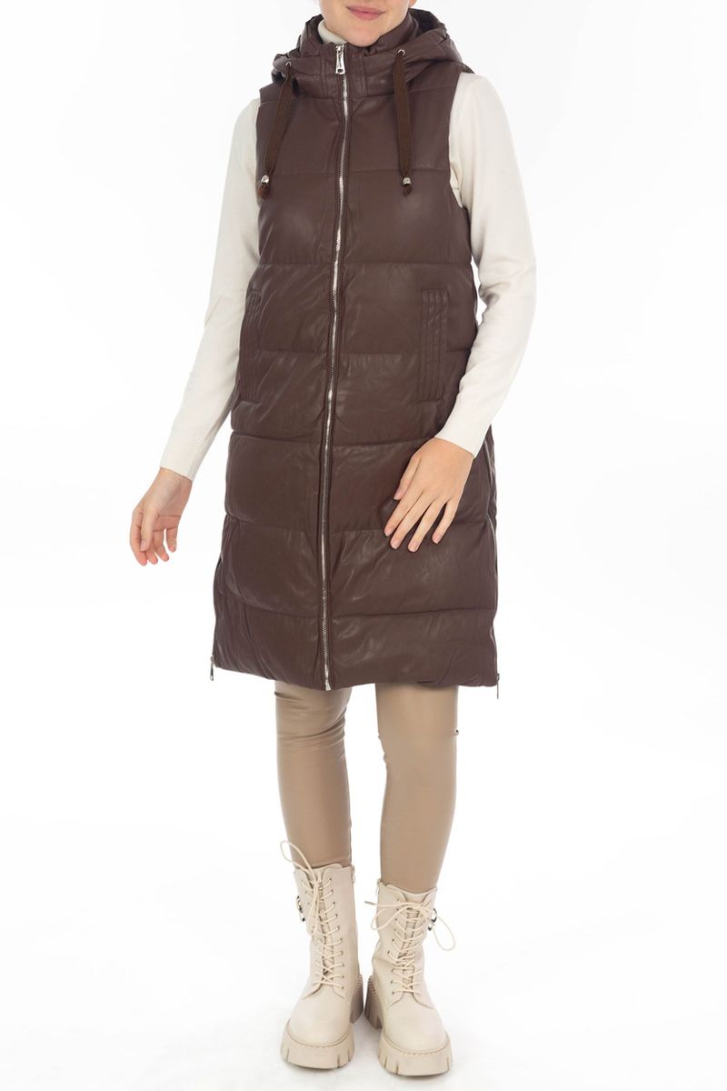 Gilet en cuir long art avec Fermeture éclair