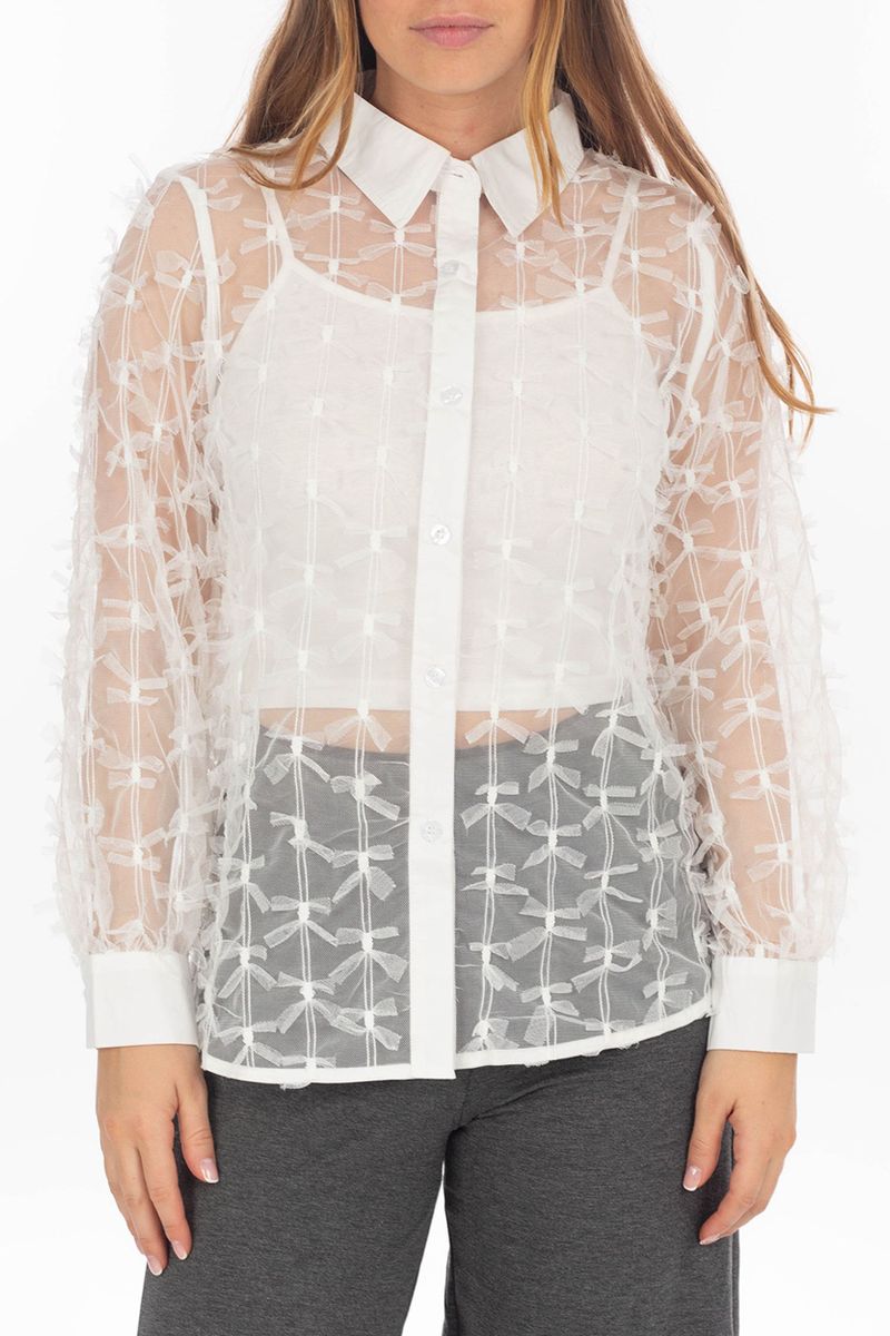 Mesh blouse met franjes en onderhemd