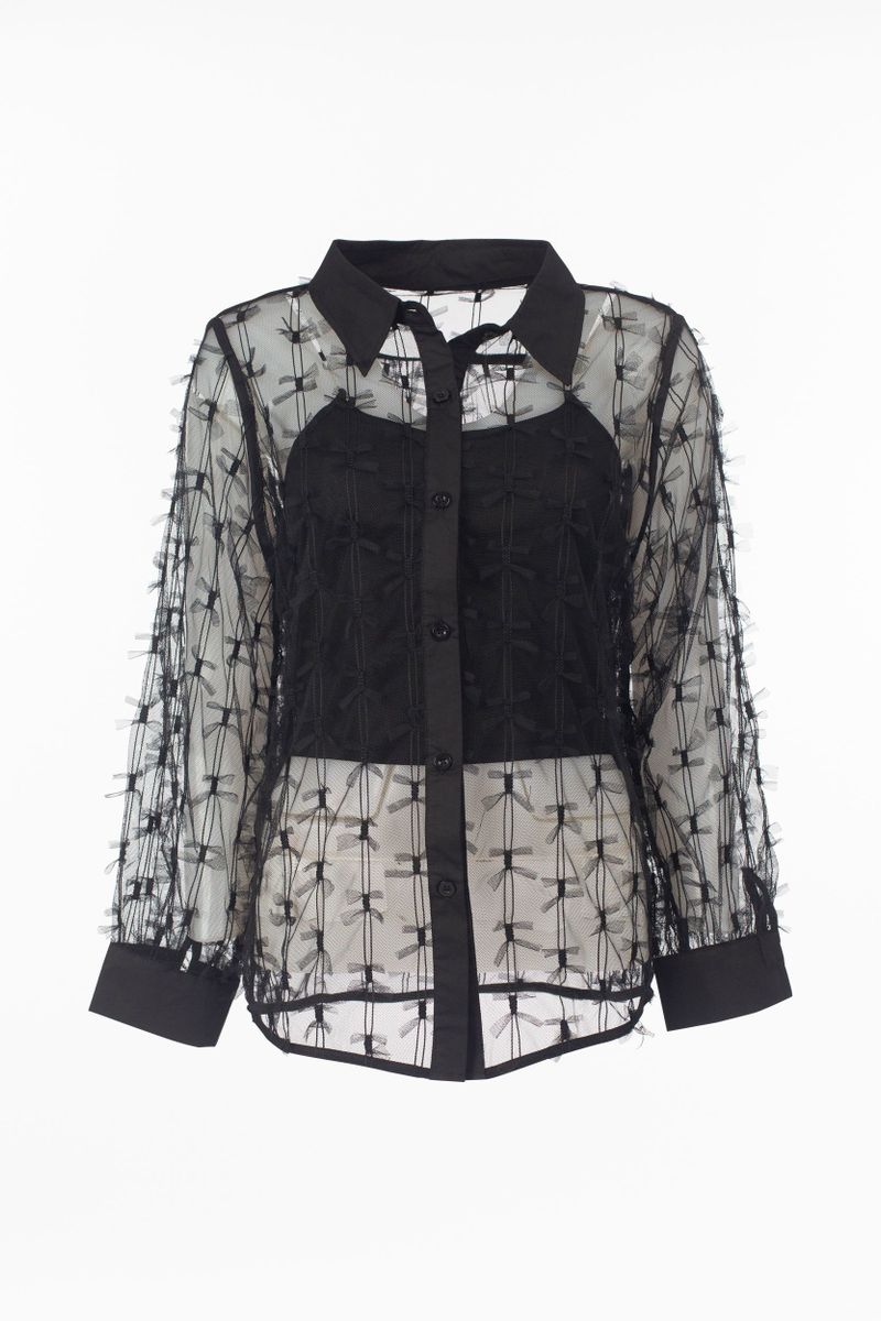 Mesh blouse met franjes en onderhemd