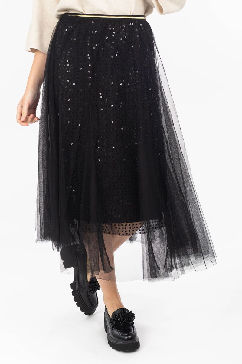 Maxi gonna Con paillettes e rovesciamento di tulle