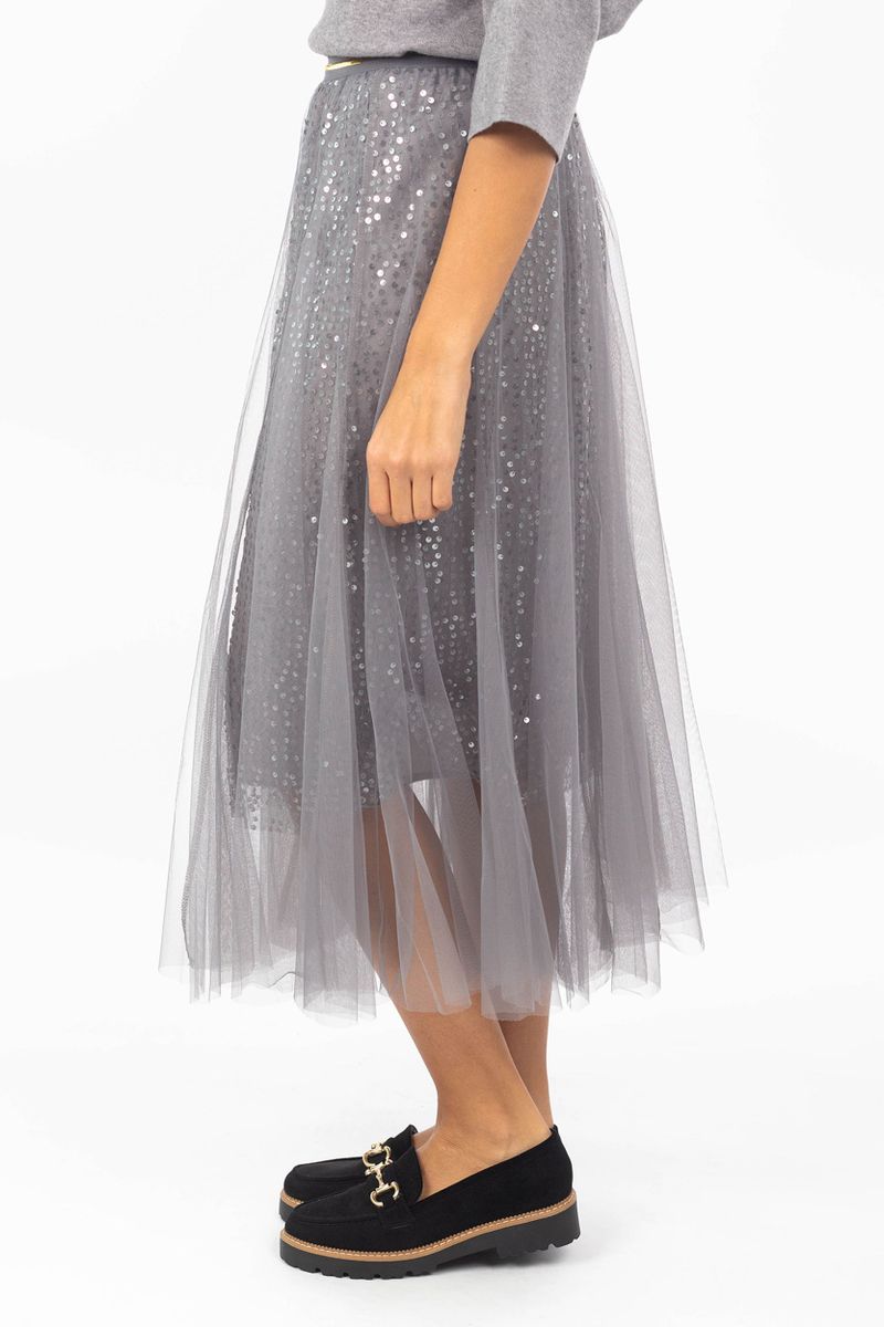 Maxi gonna Con paillettes e rovesciamento di tulle