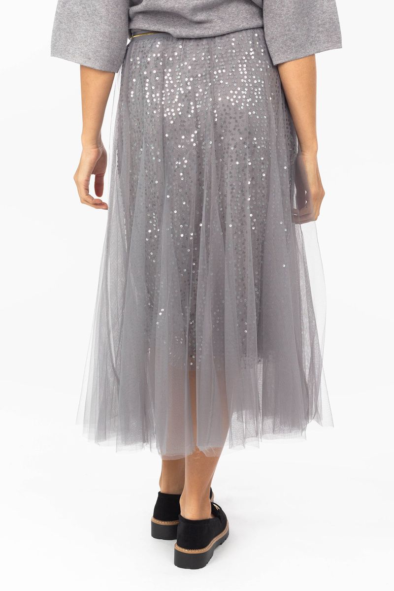 Maxi gonna Con paillettes e rovesciamento di tulle