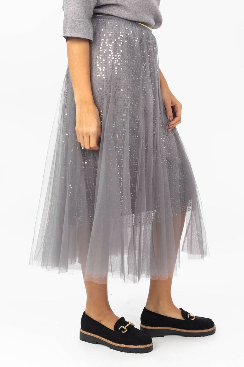 Maxi gonna Con paillettes e rovesciamento di tulle