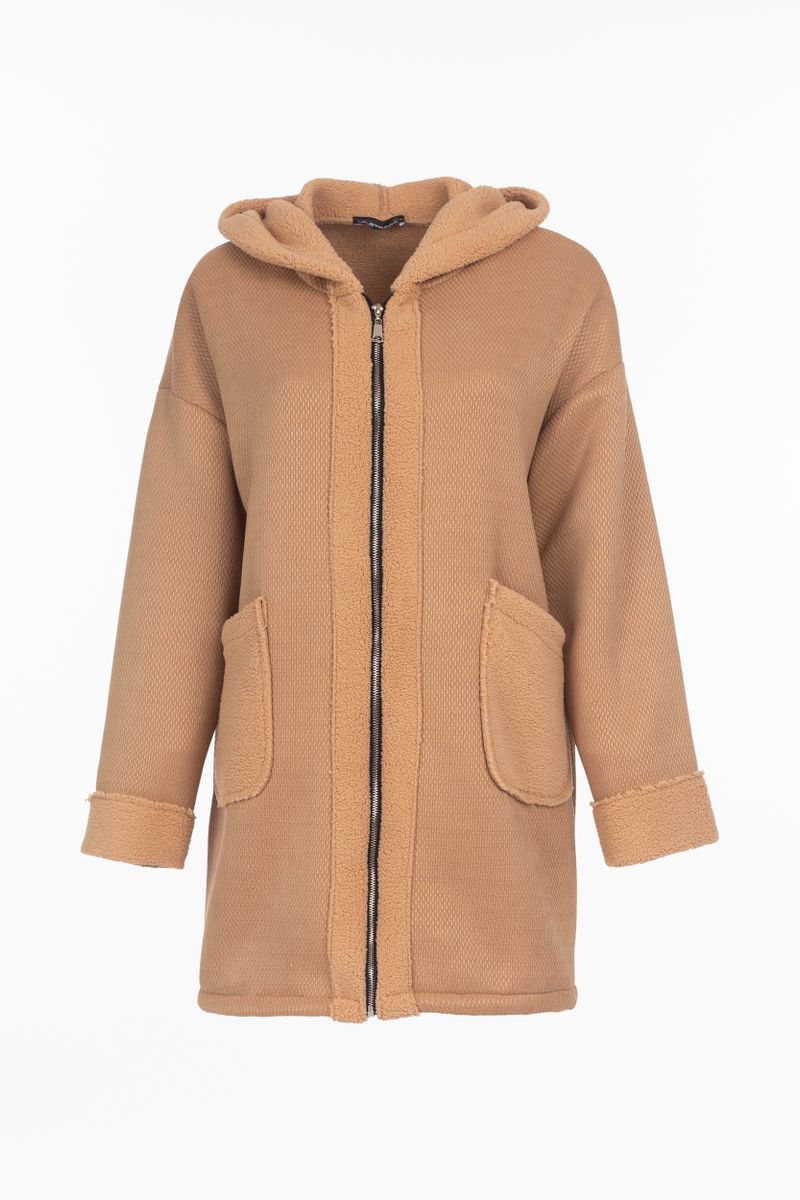 Hooded jacket with teddy fleece inside