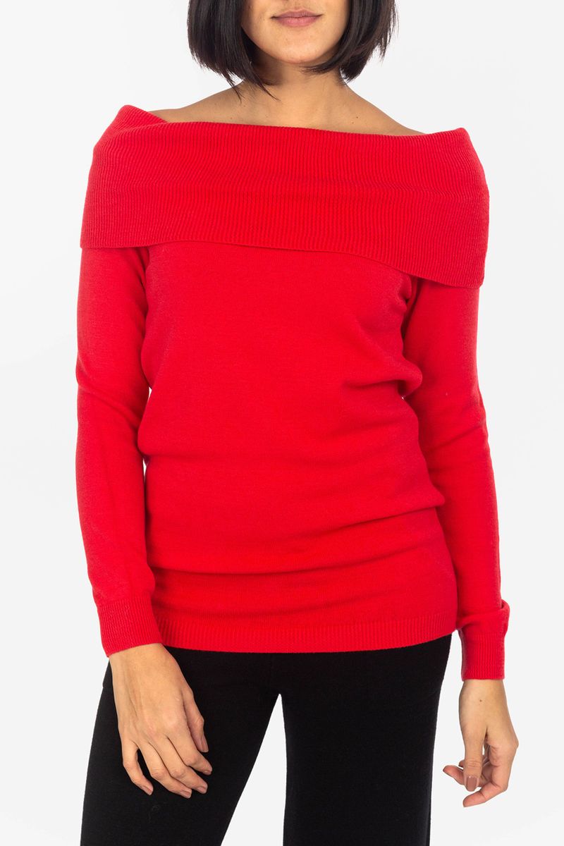 Langer Pullover mit weitem Schalkragen