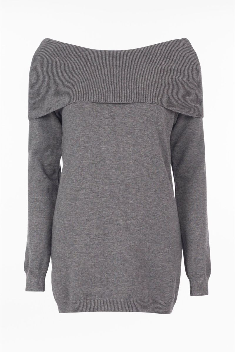 Langer Pullover mit weitem Schalkragen