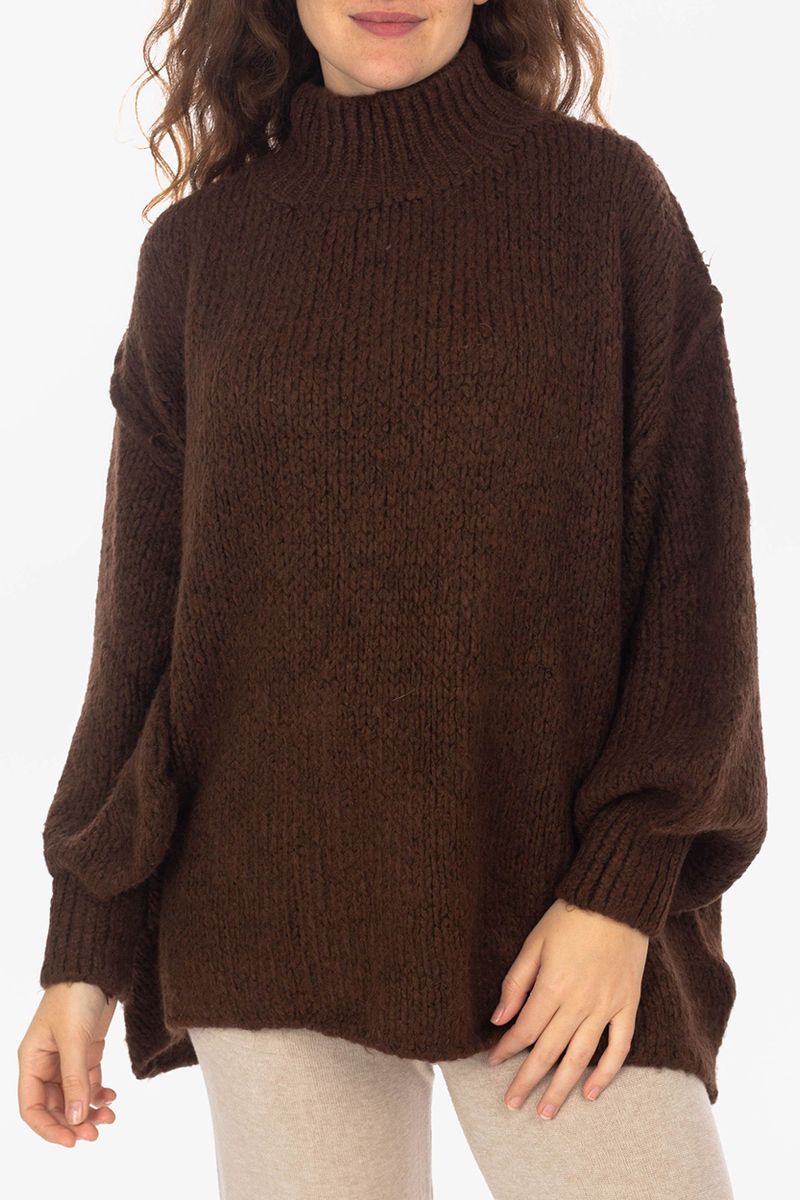 Coarse knitting sweater with Stand-up collar