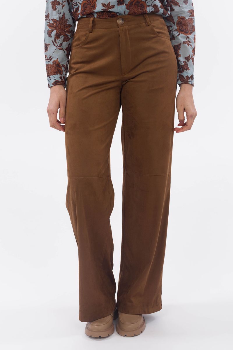 Wide trousers in velour leather look