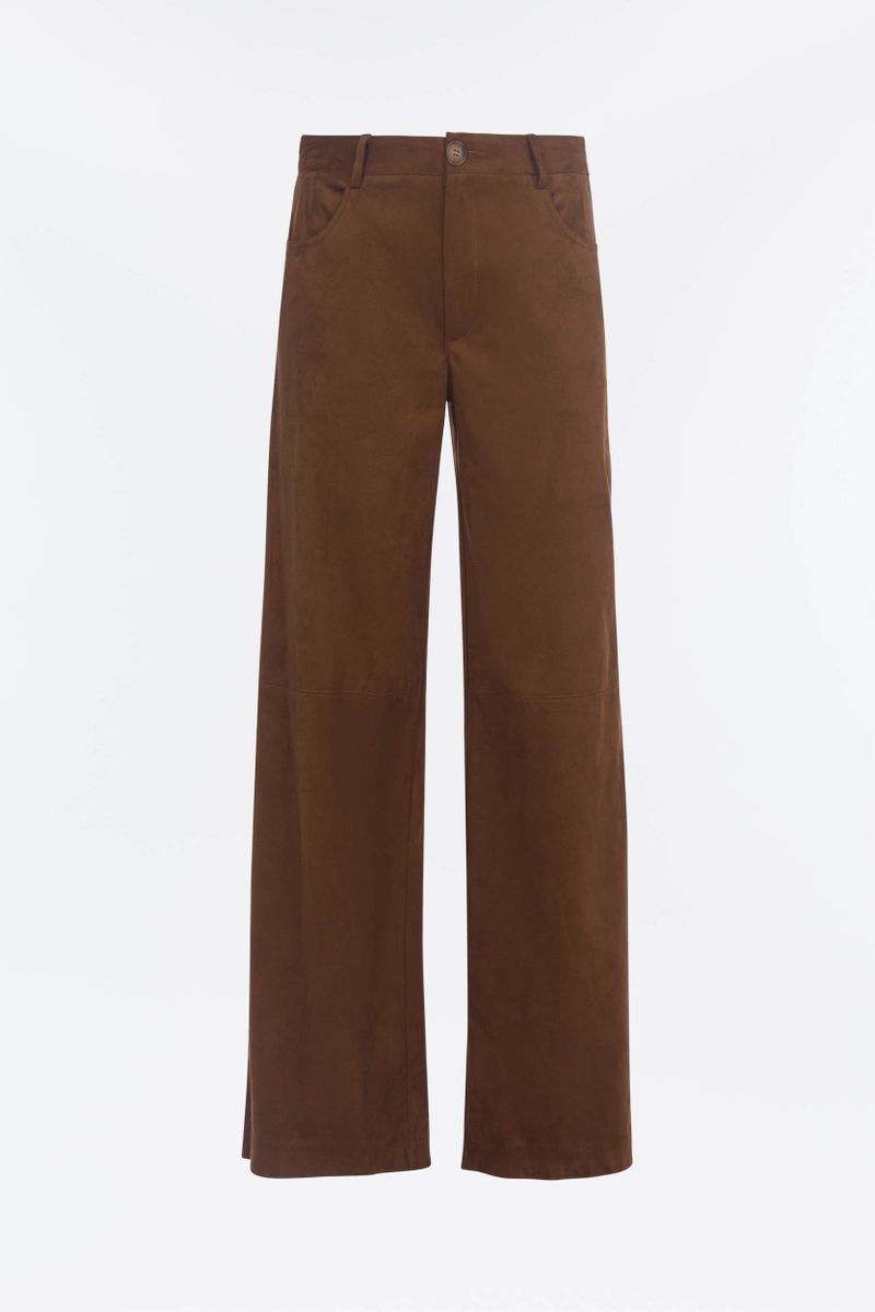 Wide trousers in velour leather look