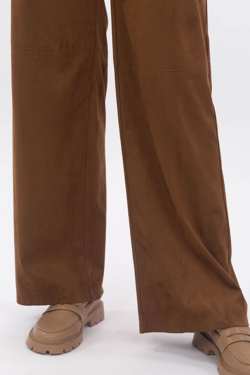 Wide trousers in velour leather look